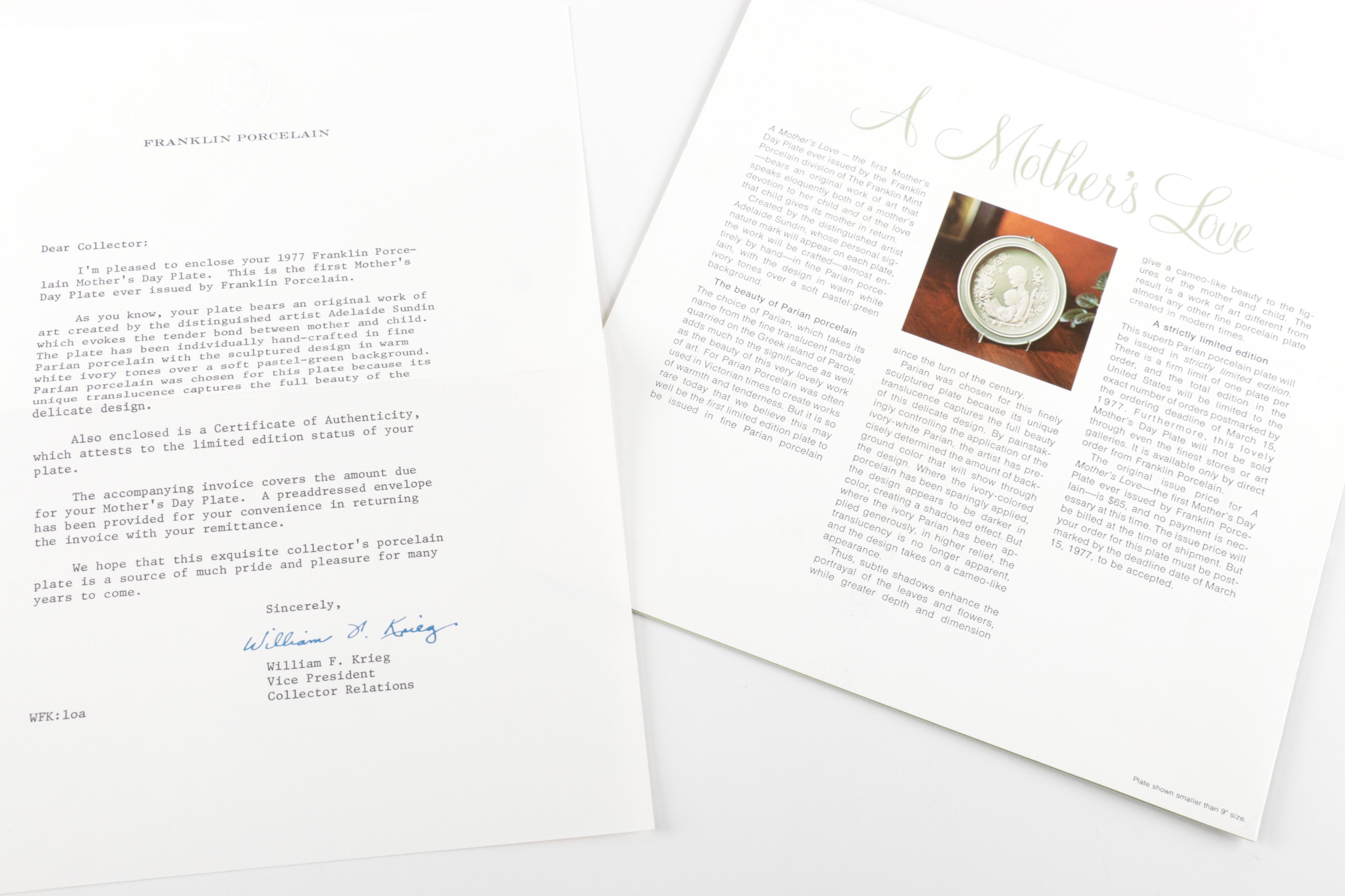 Franklin Mint 1977 "Mother's Day" Plate