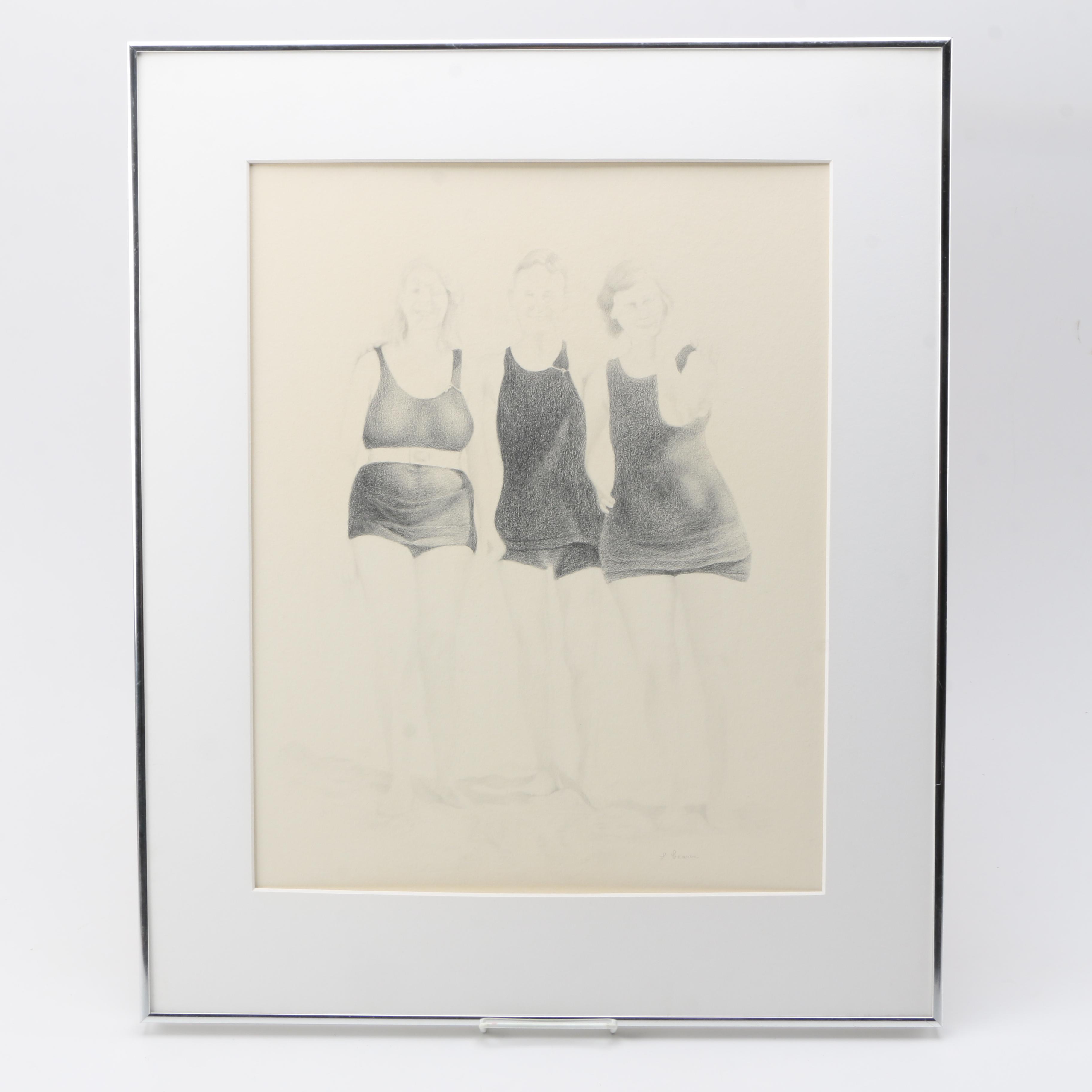 Louise Craven Graphite Drawing of People in Swim Clothes