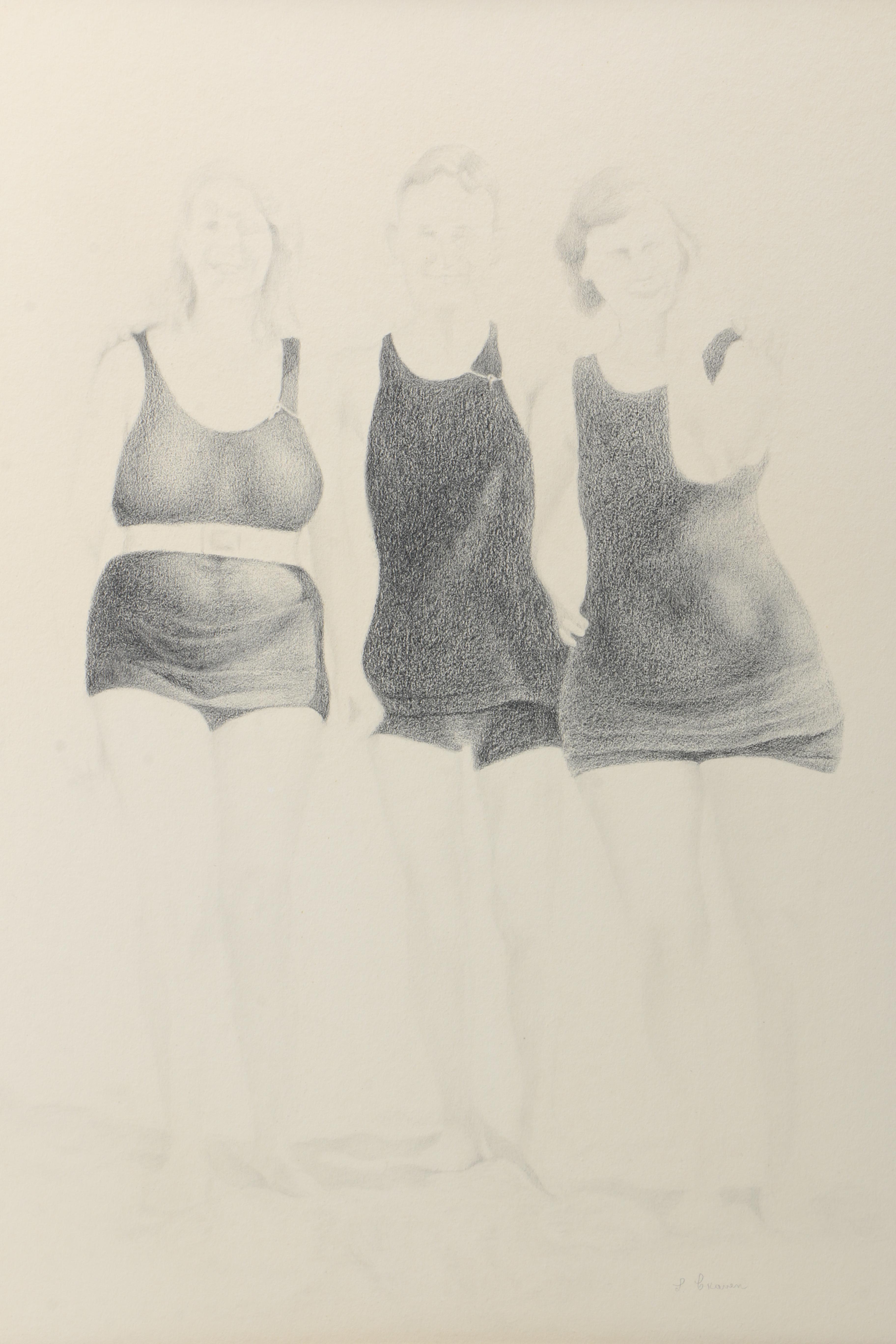 Louise Craven Graphite Drawing of People in Swim Clothes