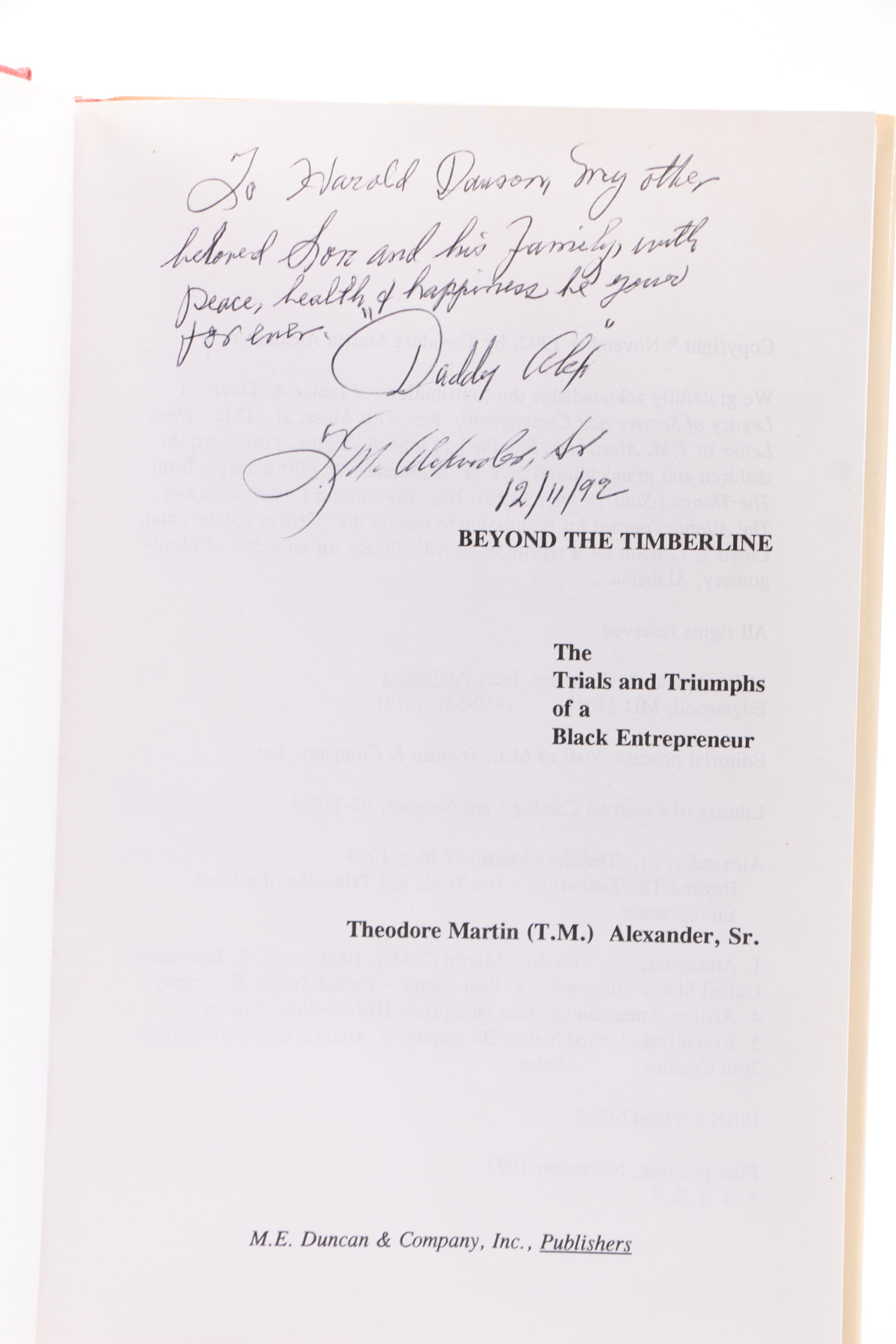 Signed "Beyond the Timberline" by T.M. Alexander