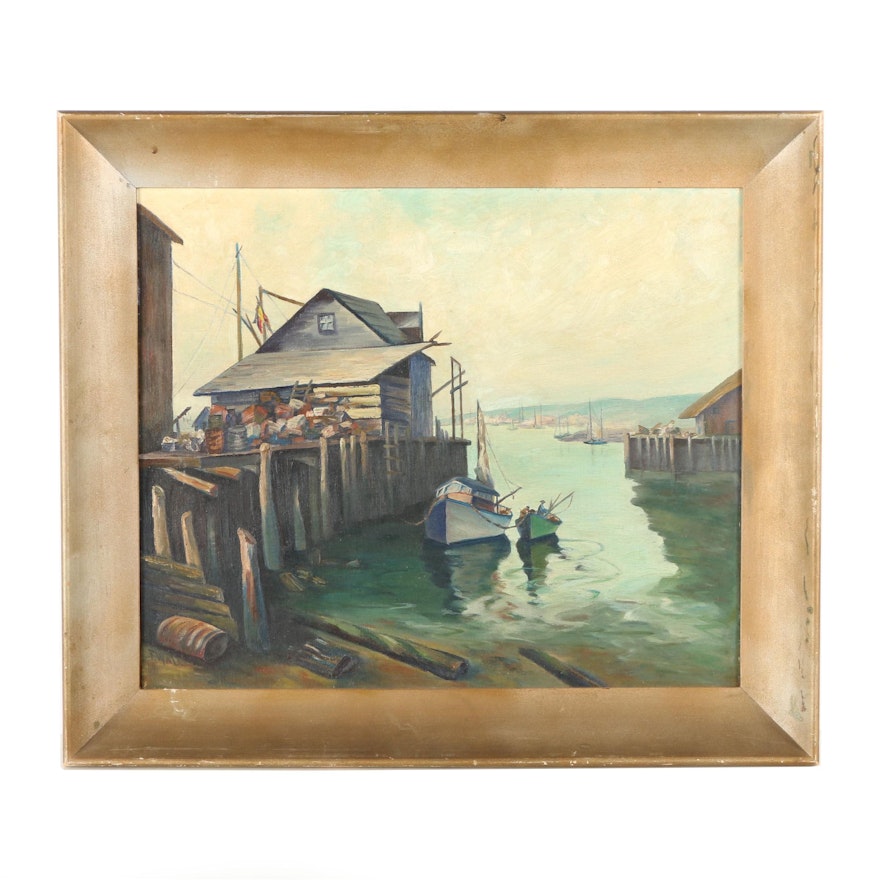 Freda Wall Oil Painting on Board of a Harbor Scene