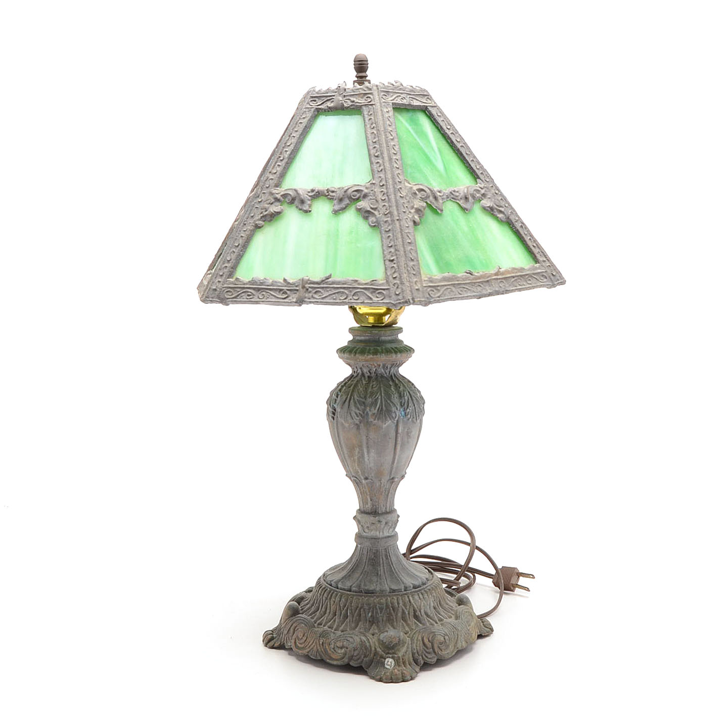 Green Slag Glass Table Lamp