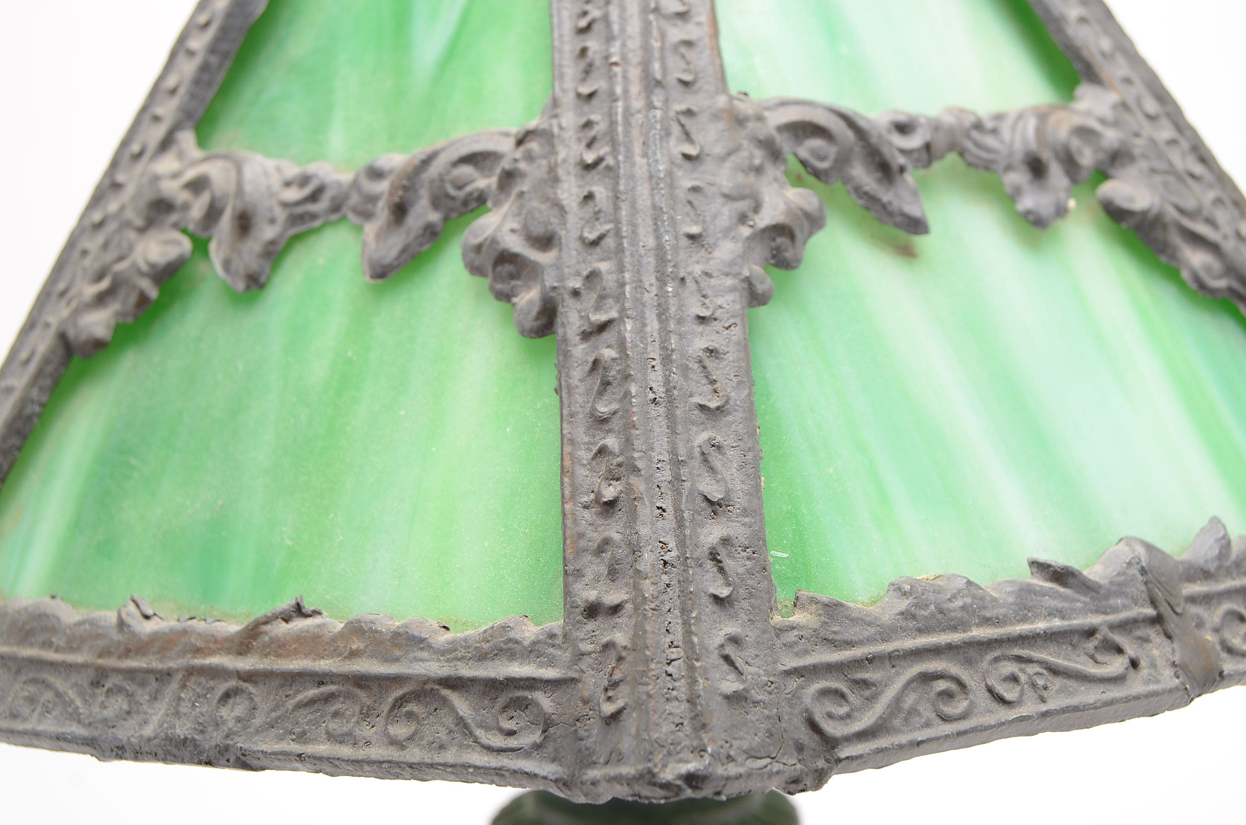 Green Slag Glass Table Lamp