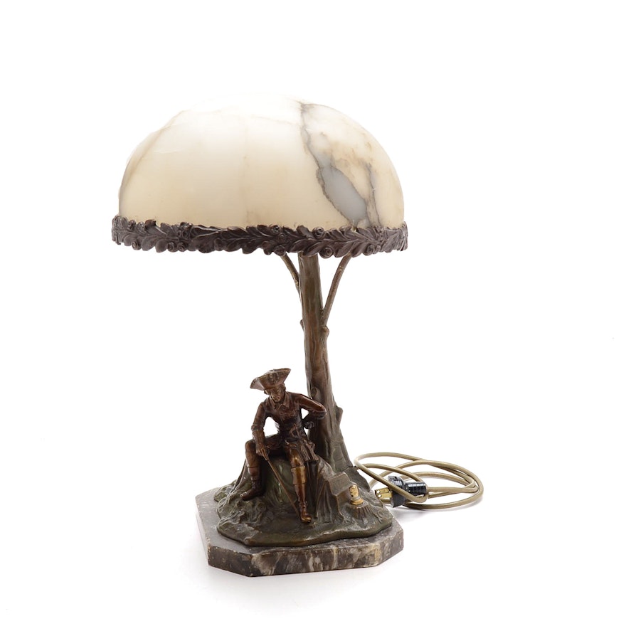 Figural Table Lamp With Alabaster Shade