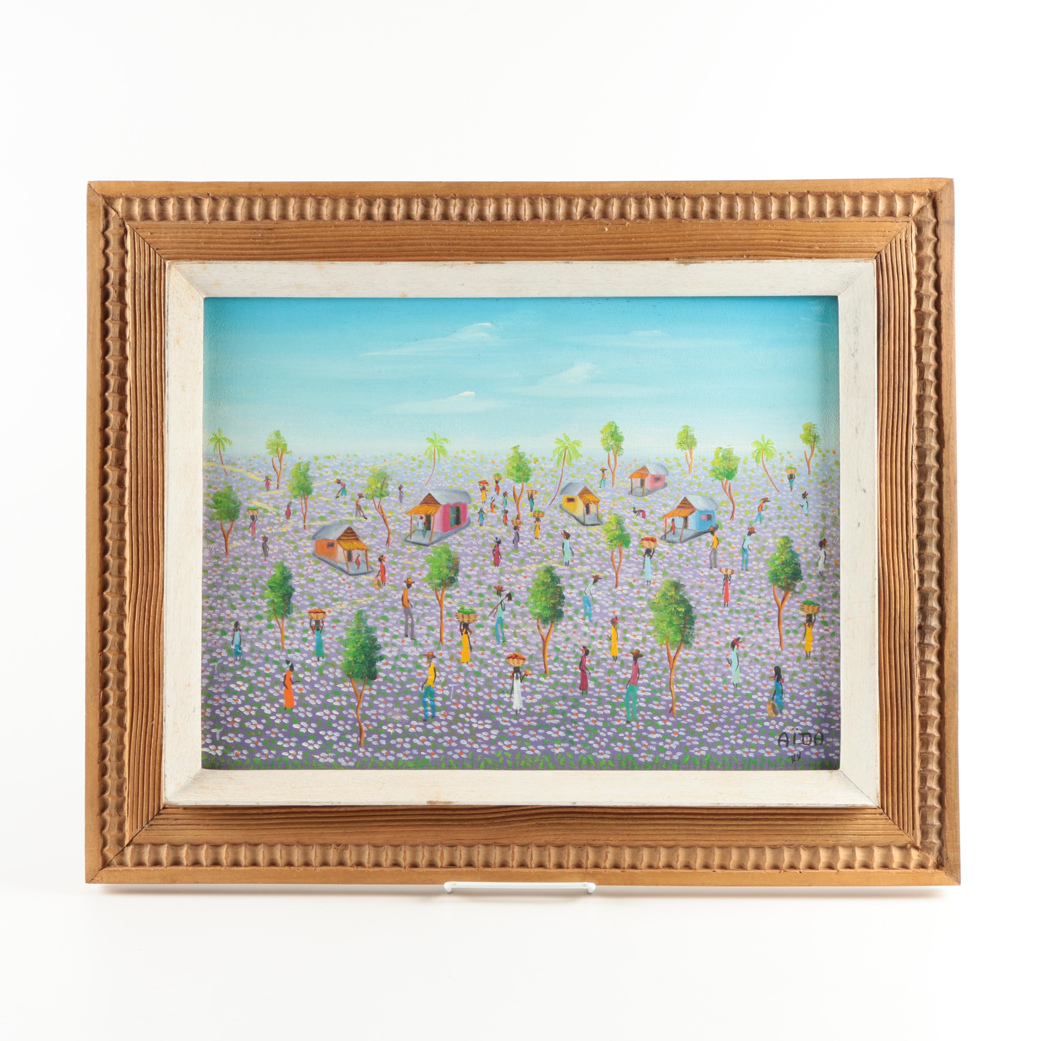 Aida Dostaly Oil Painting on Canvas of Village