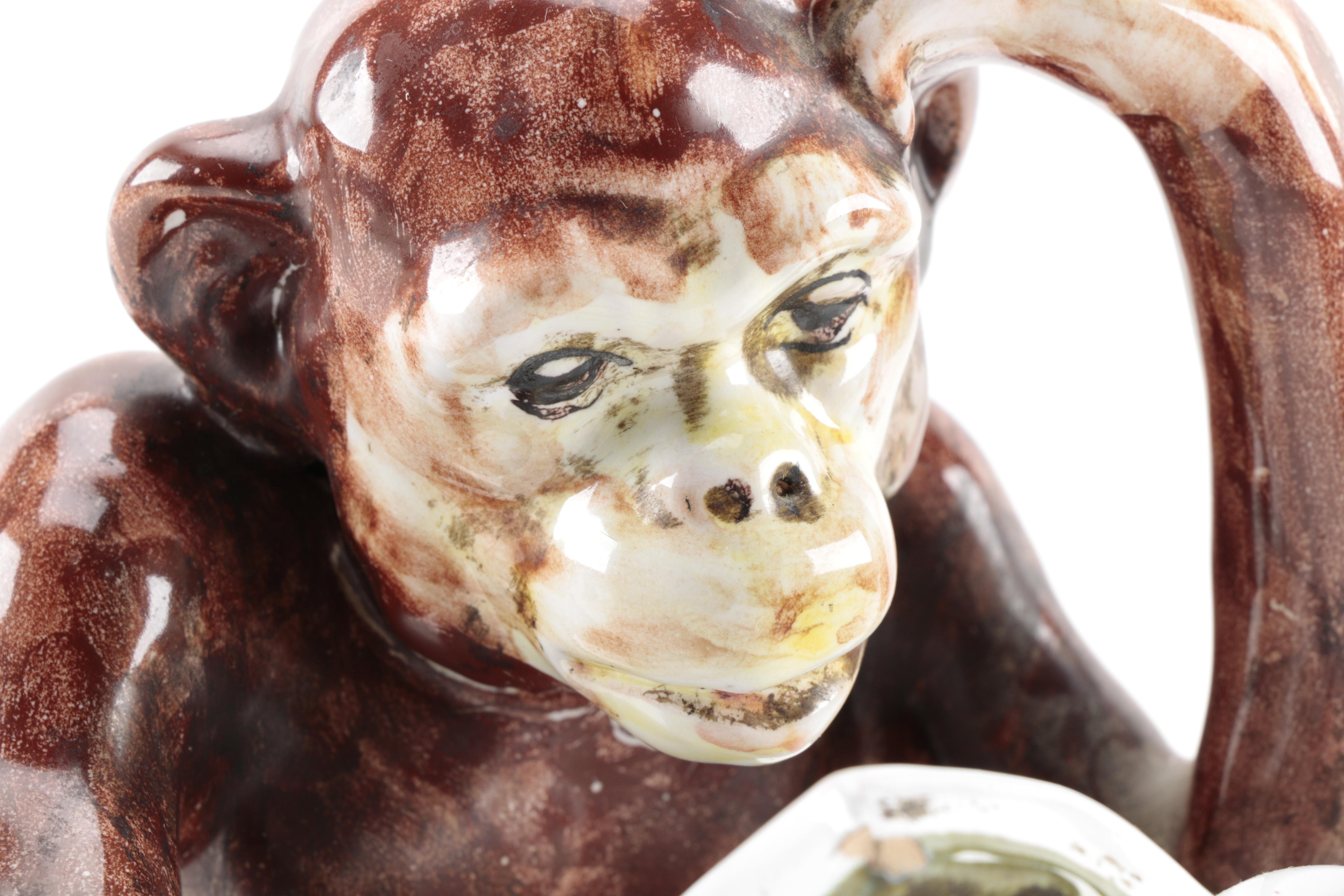 Italian Ceramic Reading Monkey Figurines