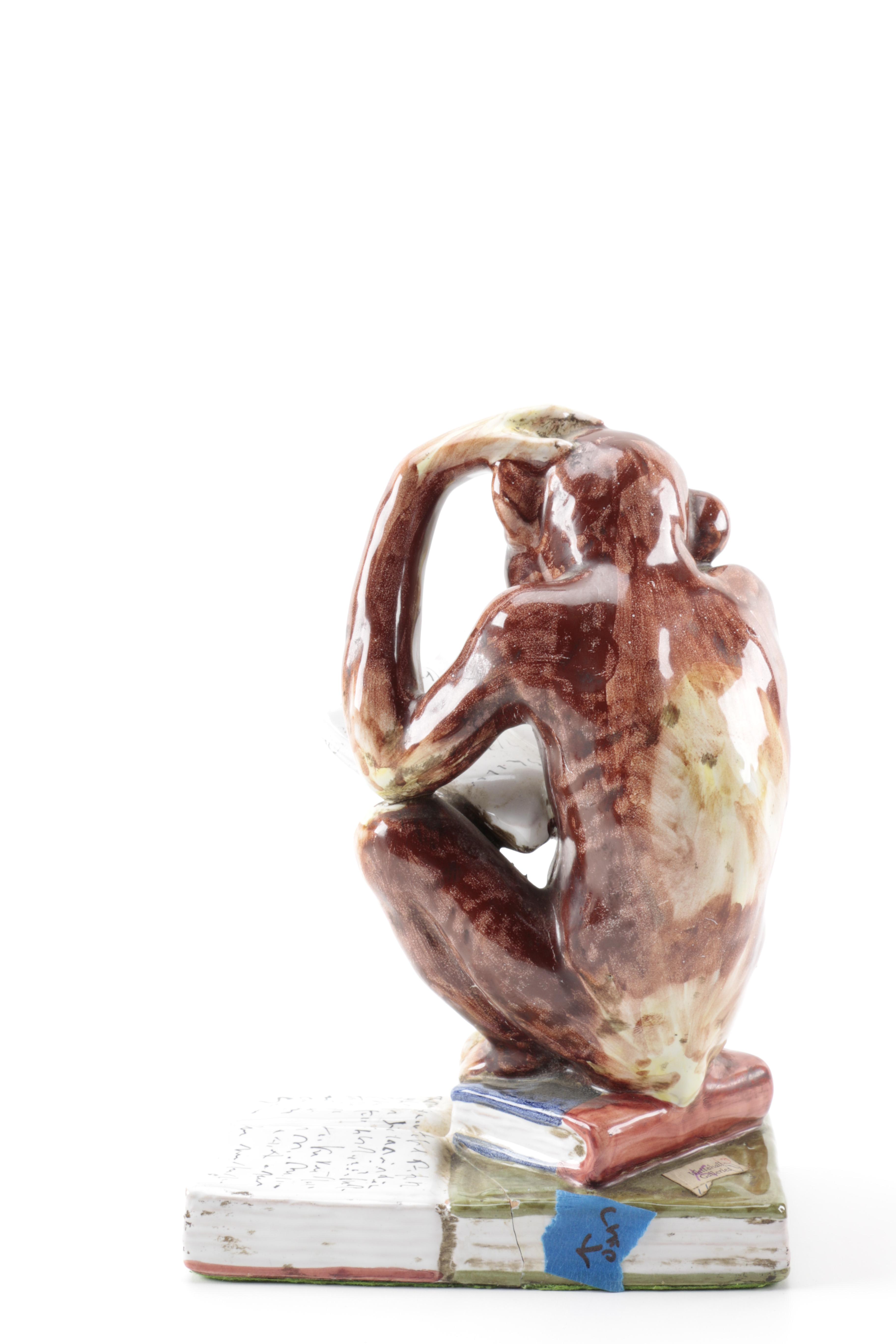 Italian Ceramic Reading Monkey Figurines