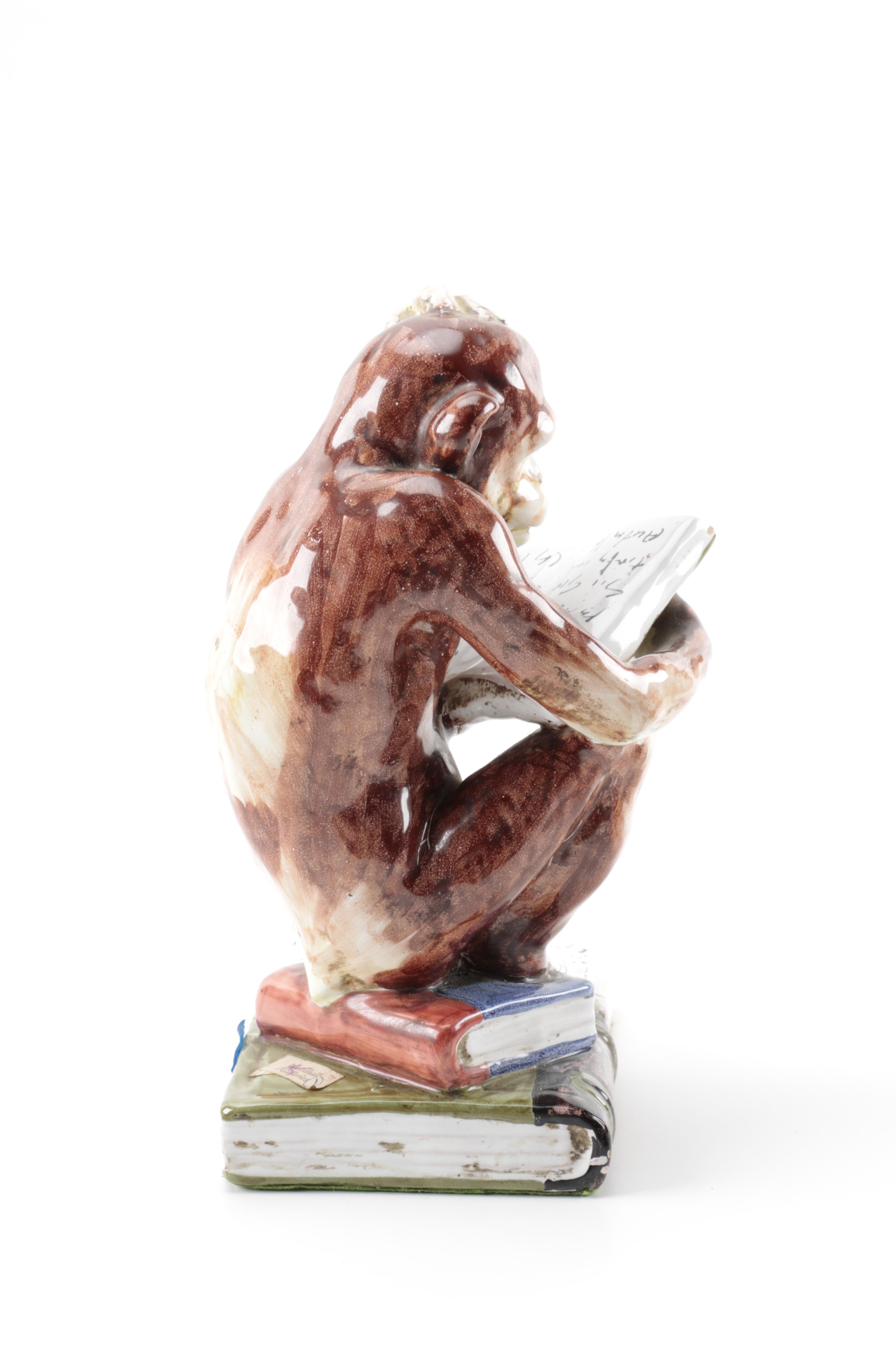 Italian Ceramic Reading Monkey Figurines