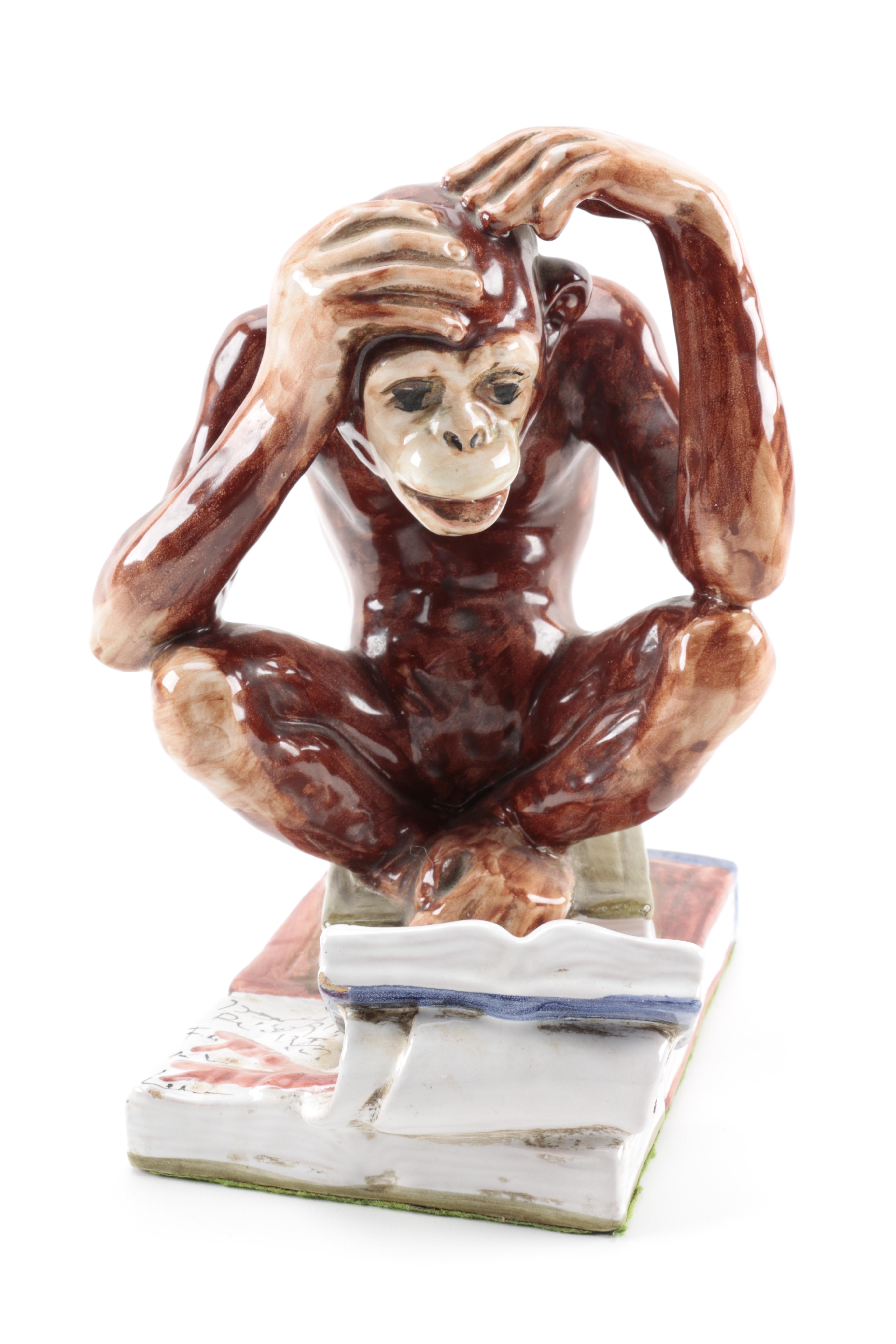 Italian Ceramic Reading Monkey Figurines