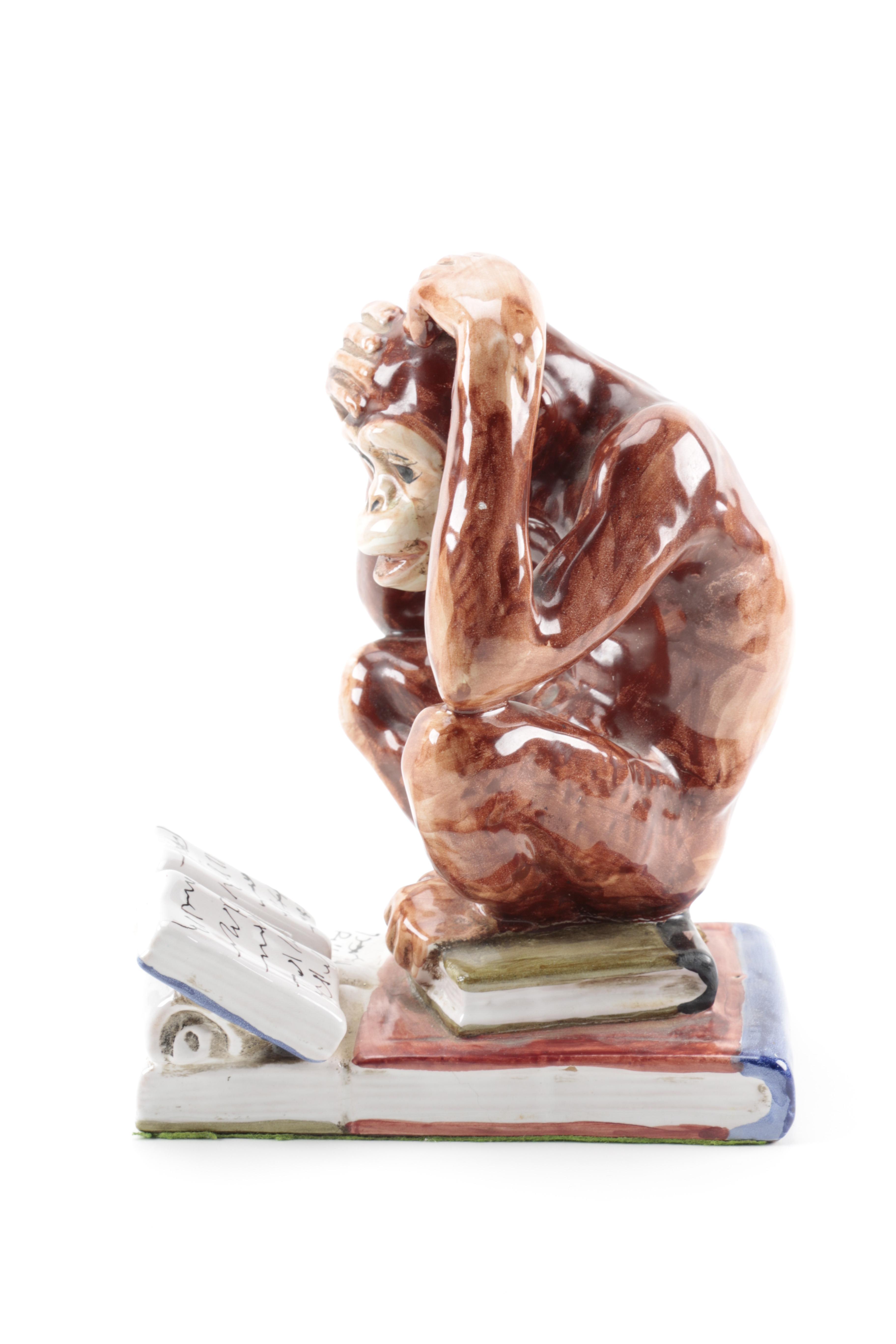 Italian Ceramic Reading Monkey Figurines