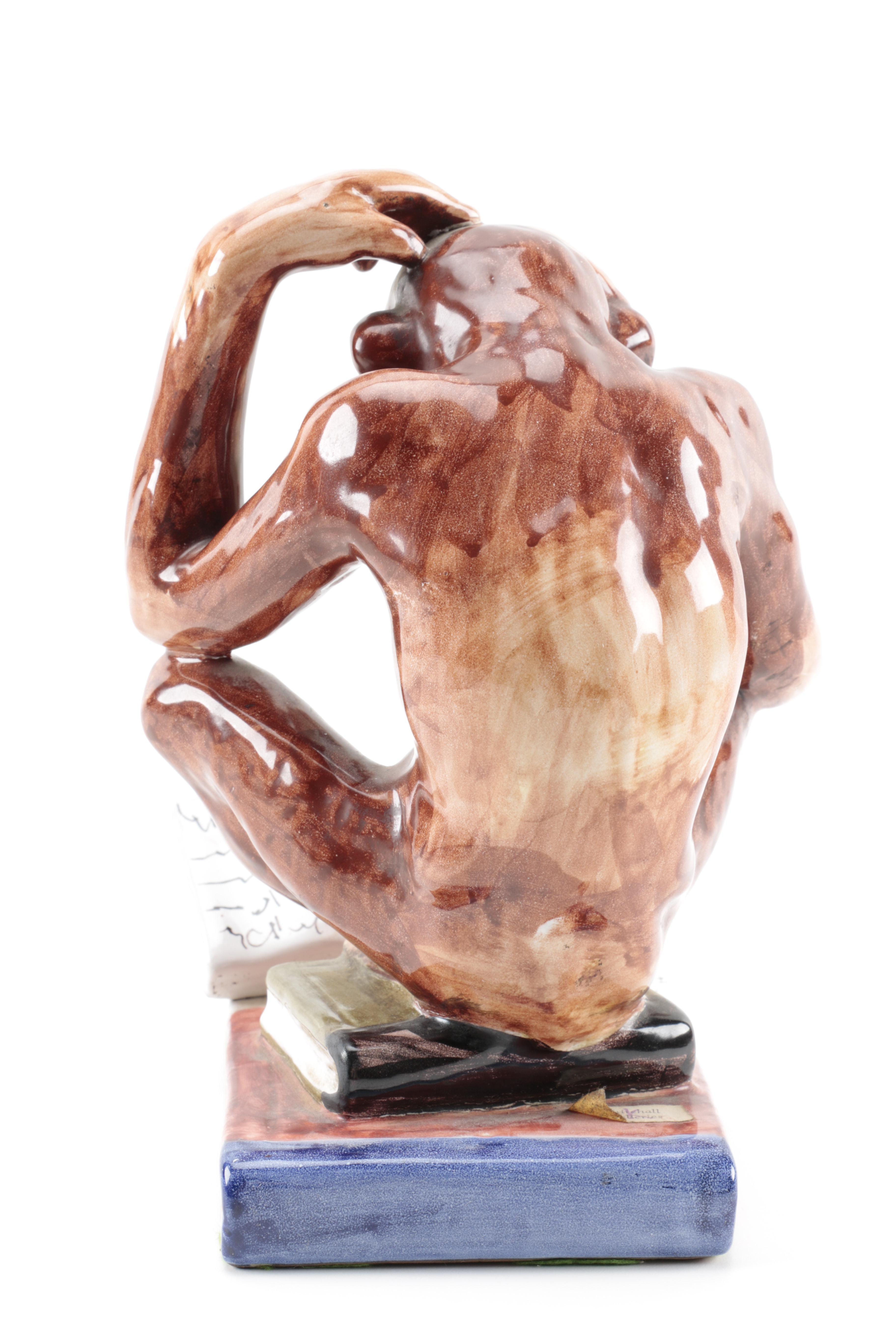Italian Ceramic Reading Monkey Figurines