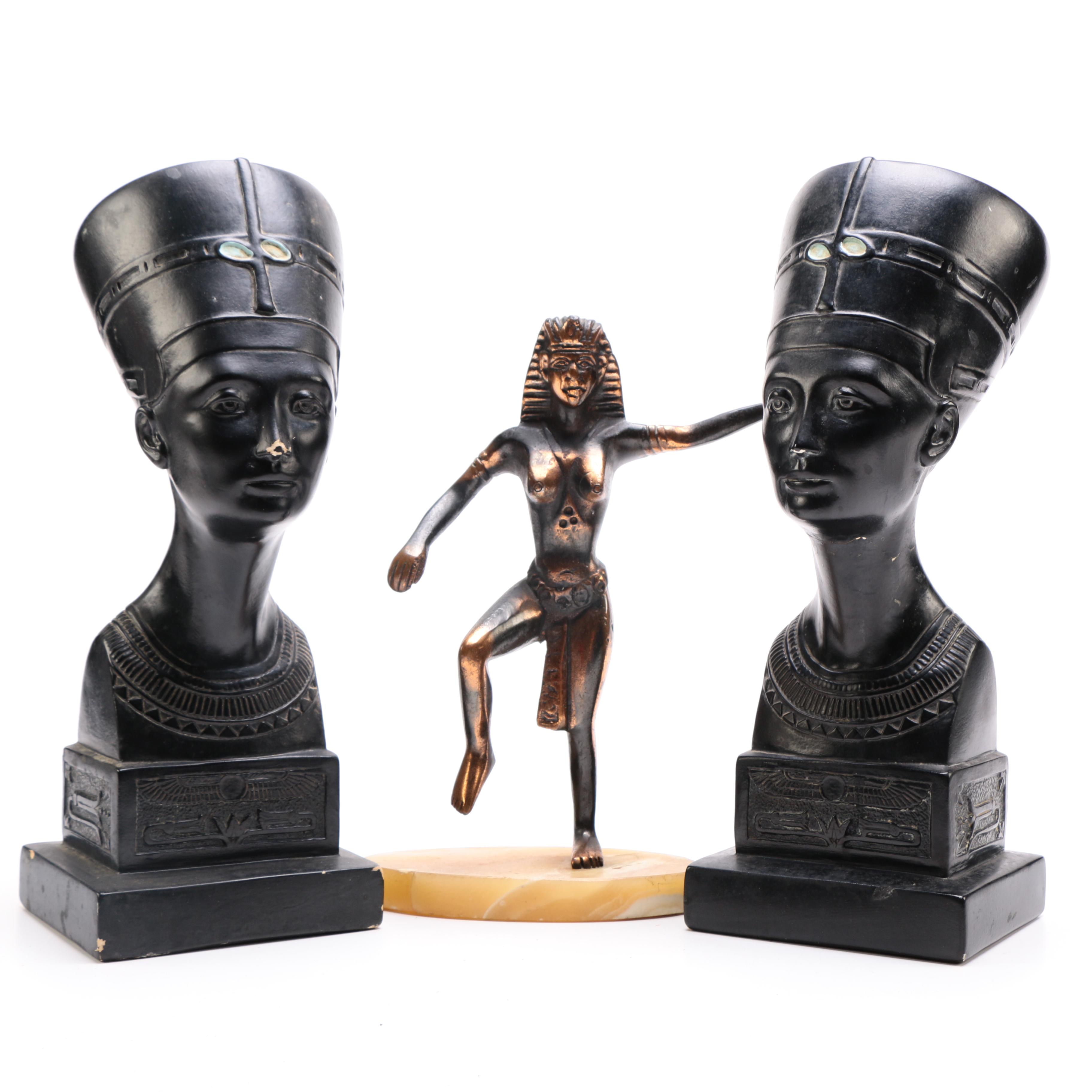 Nefertiti Busts and Pharaoh Figurine