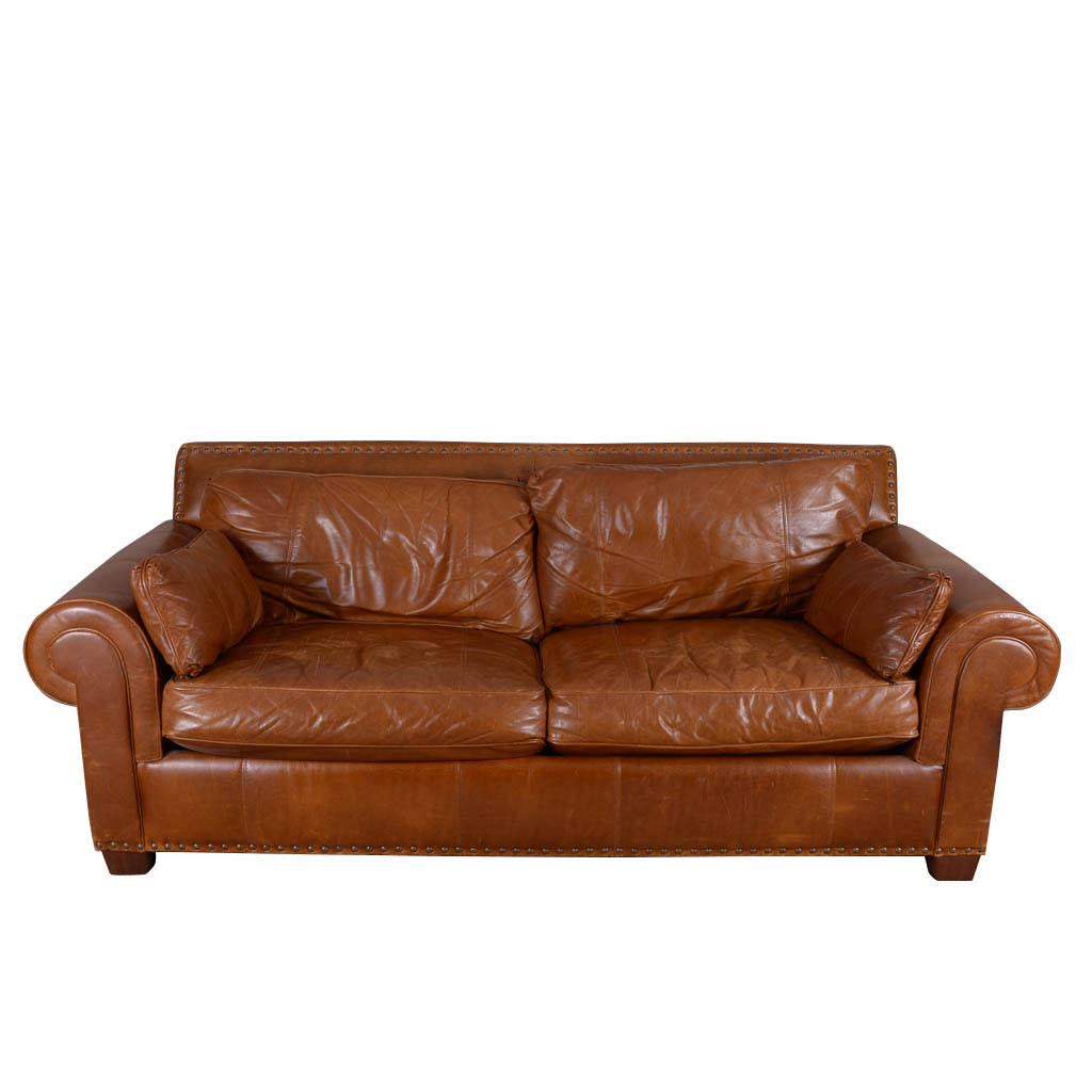 Bernhardt Cognac Leather Sleeper Sofa