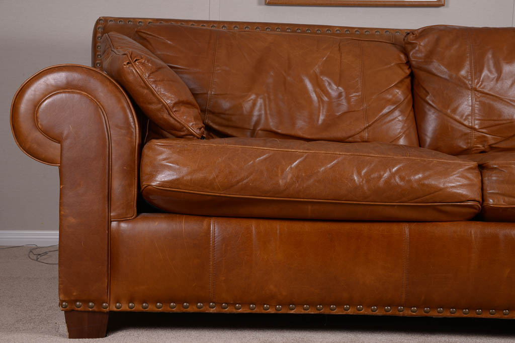 Bernhardt Cognac Leather Sleeper Sofa