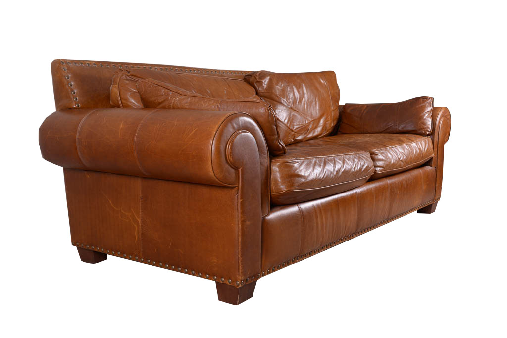 Bernhardt Cognac Leather Sleeper Sofa