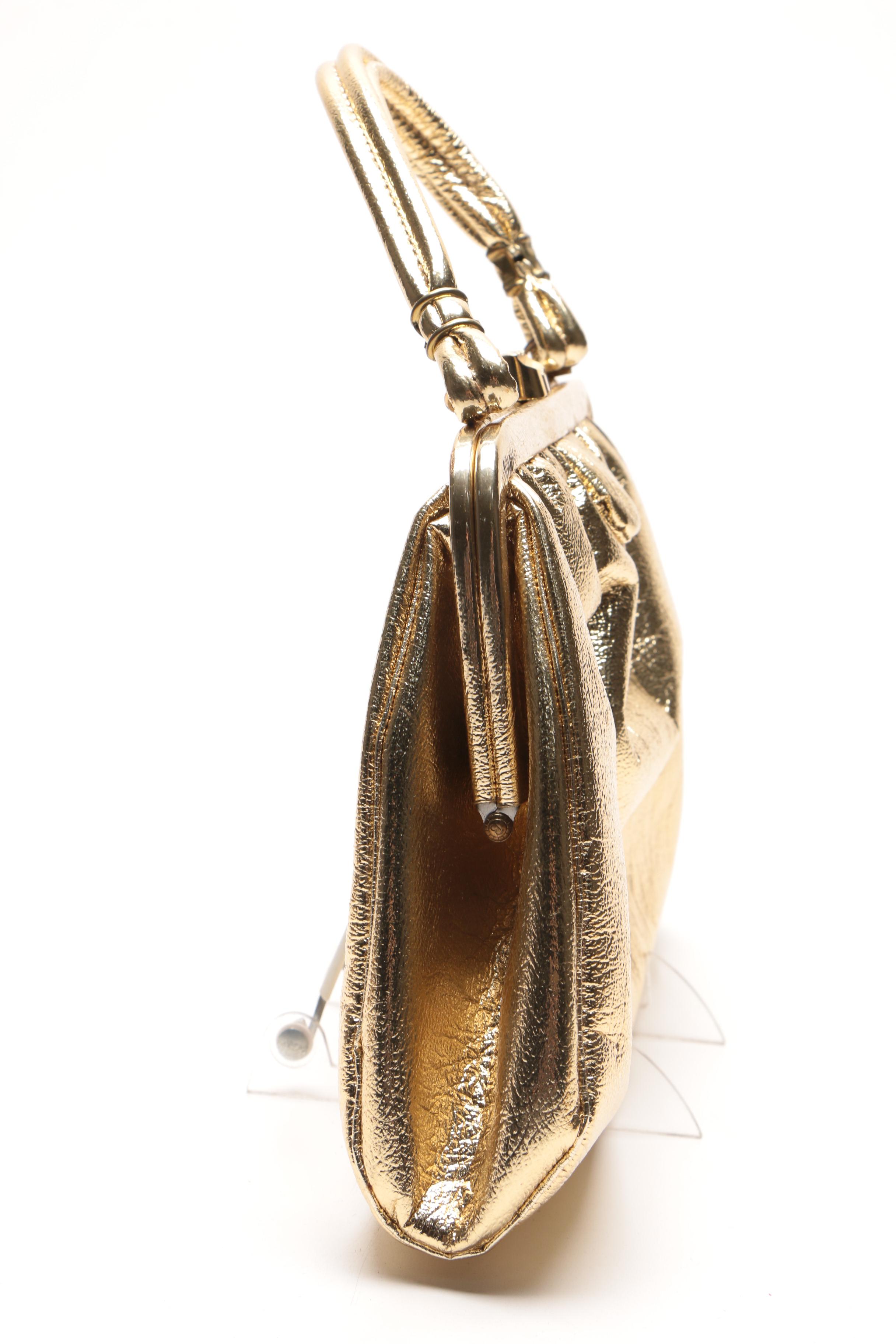 Metallic Gold Tone Vintage Purse, Hat, and Shoes
