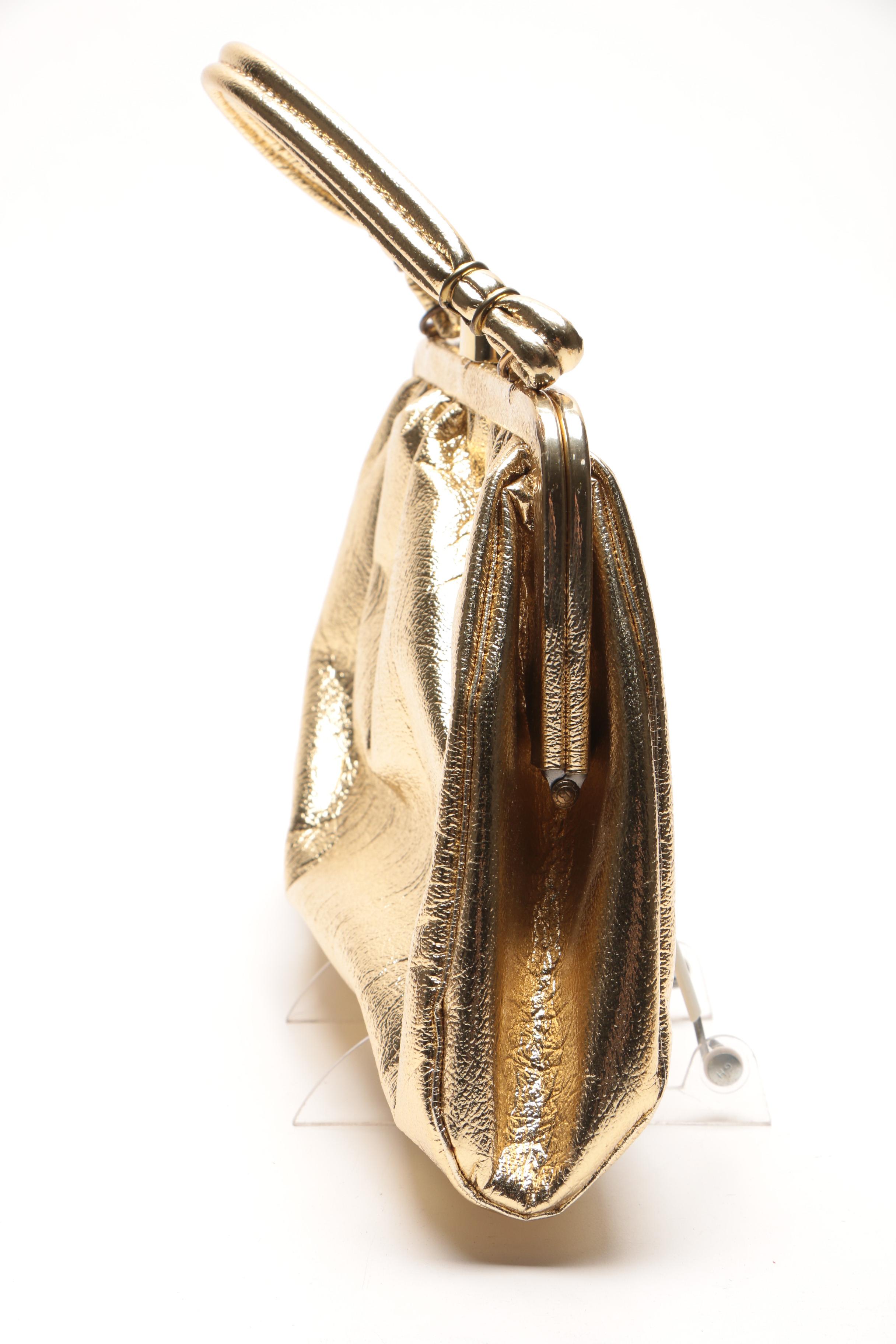 Metallic Gold Tone Vintage Purse, Hat, and Shoes