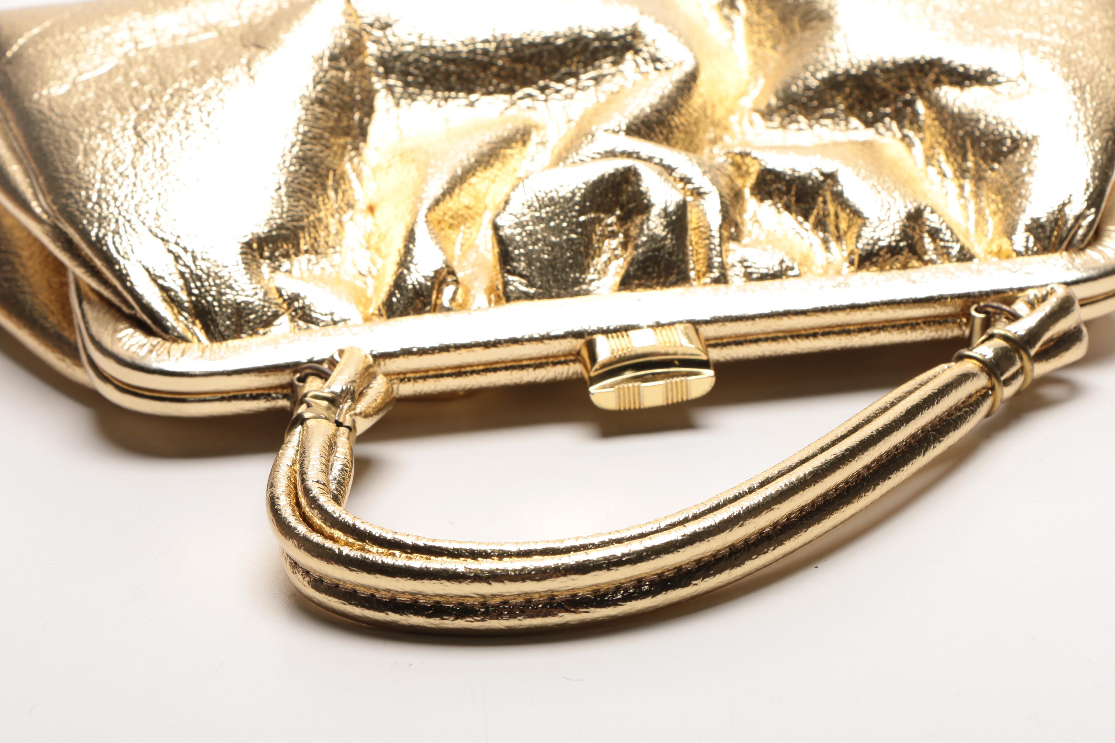 Metallic Gold Tone Vintage Purse, Hat, and Shoes