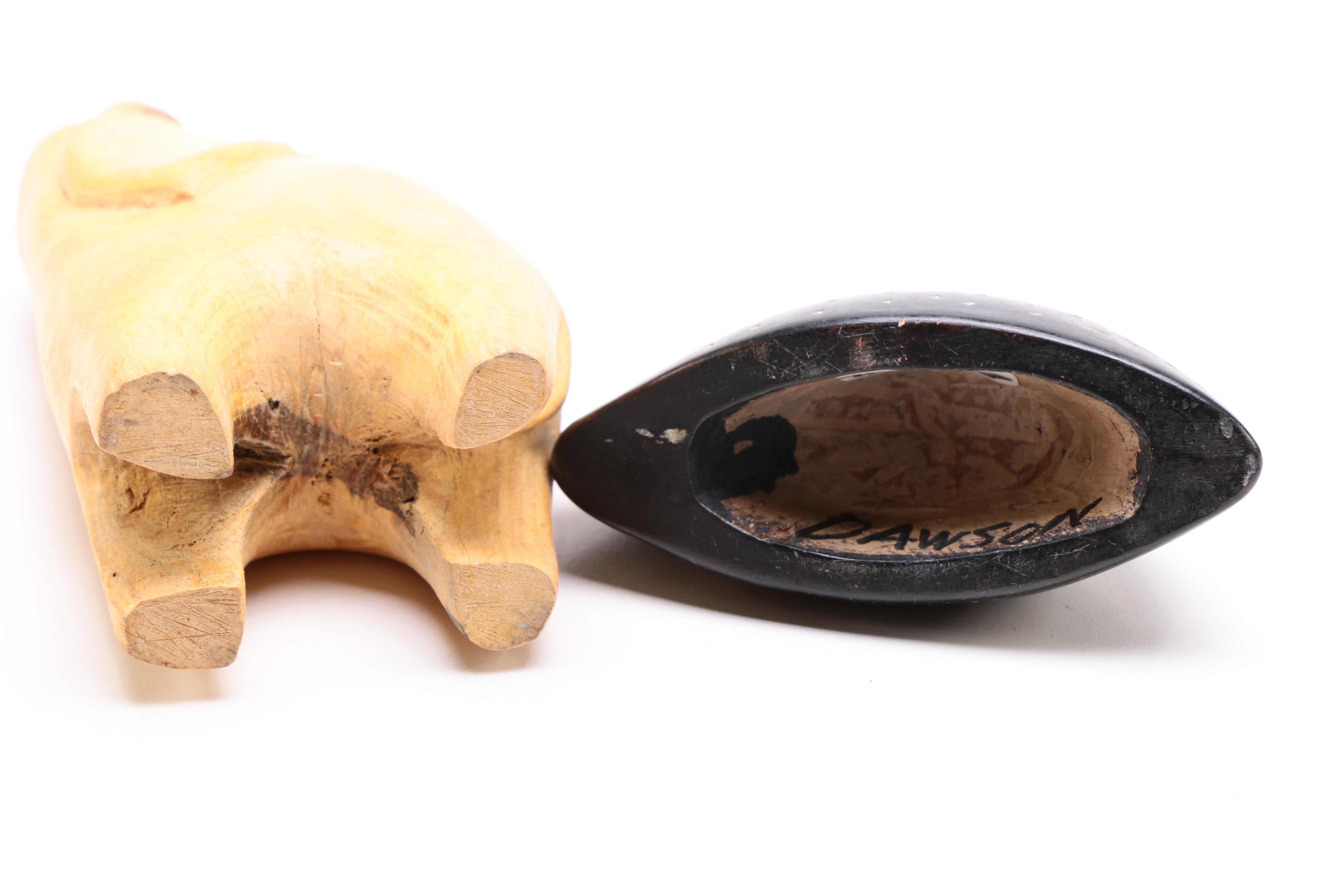 A Selection of Animal Themed Decor to Include Two Soapstone Carvings