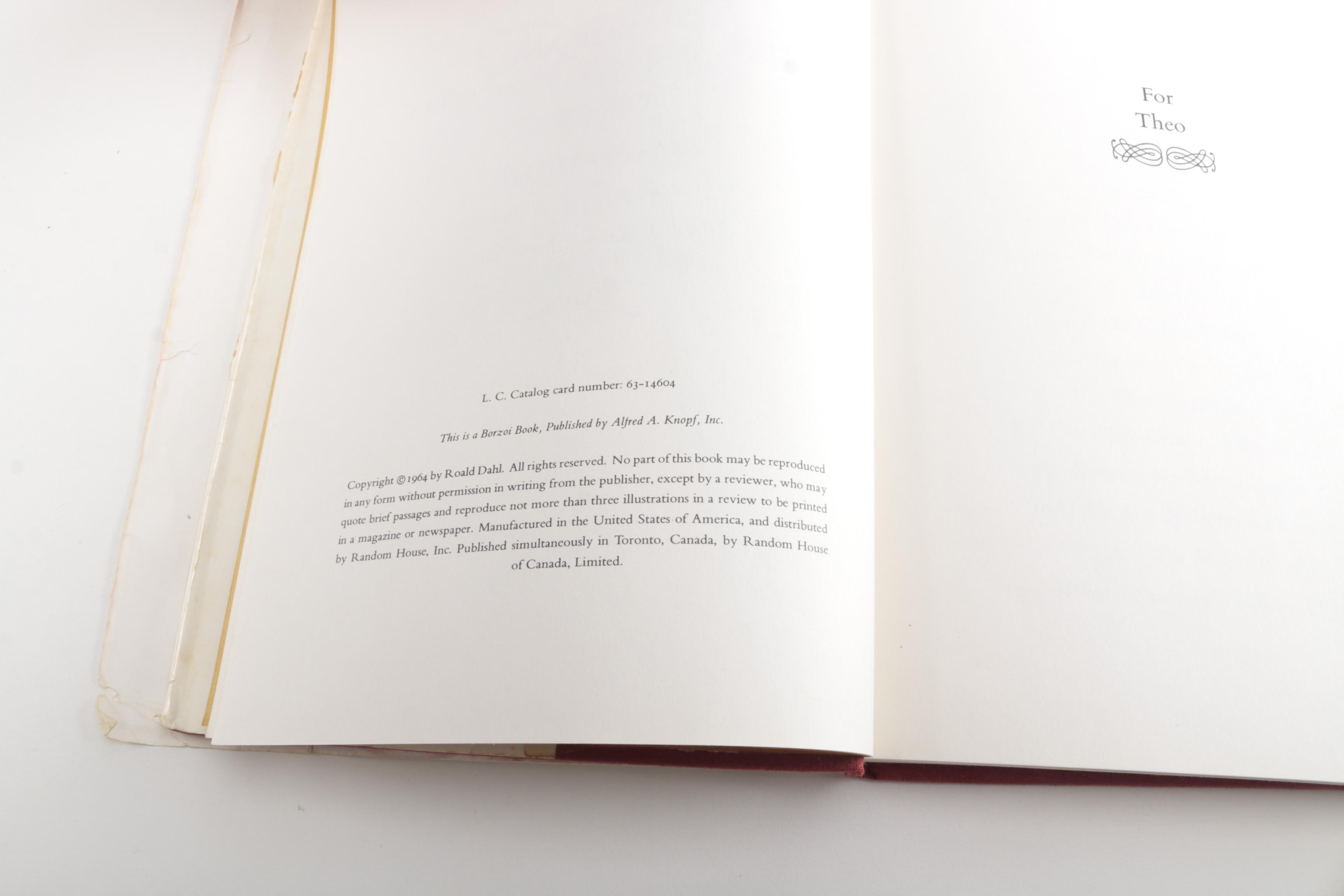 1964 First Edition "Charlie and the Chocolate Factory" by Roald Dahl