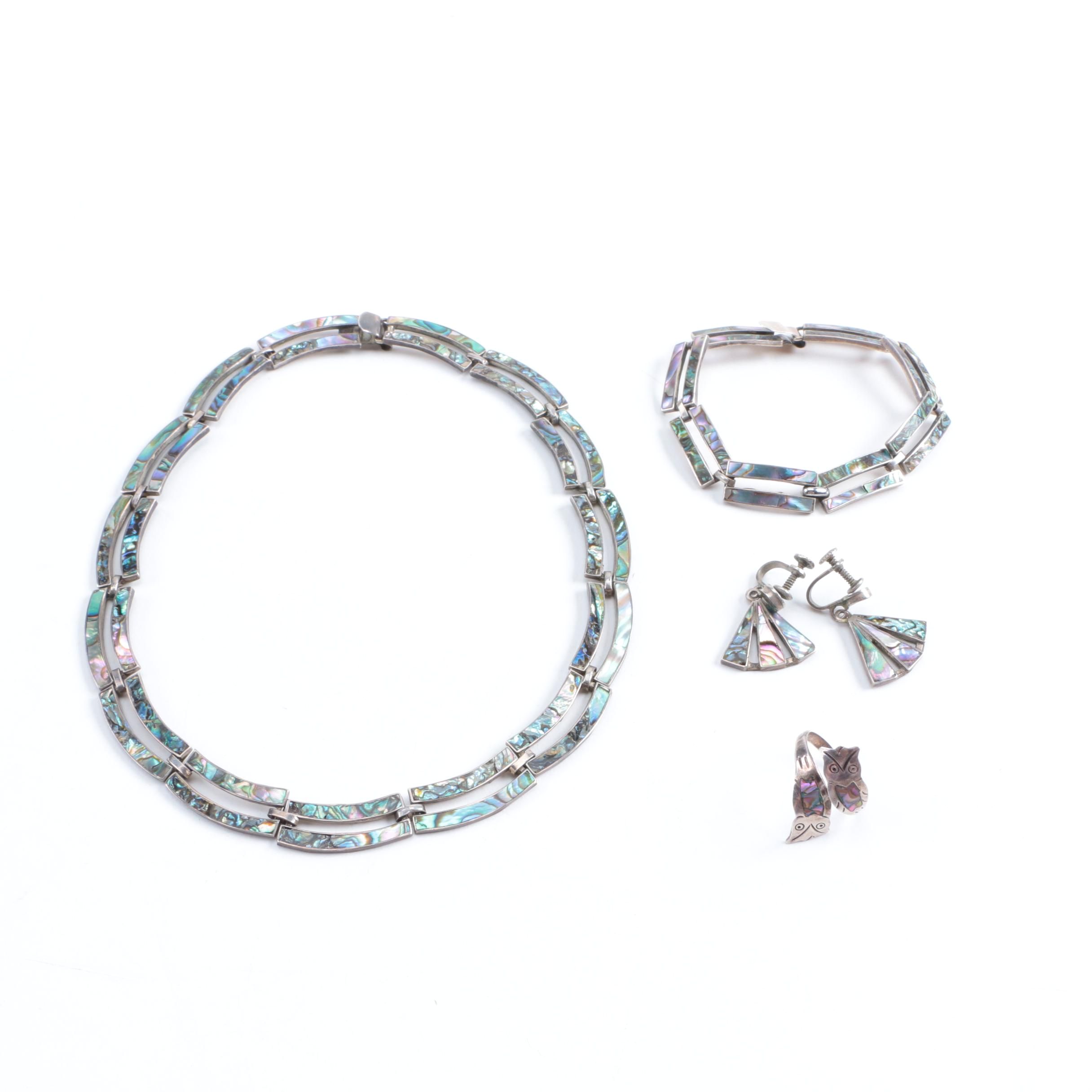 Sterling Silver and Abalone Jewelry Including Demi Parure