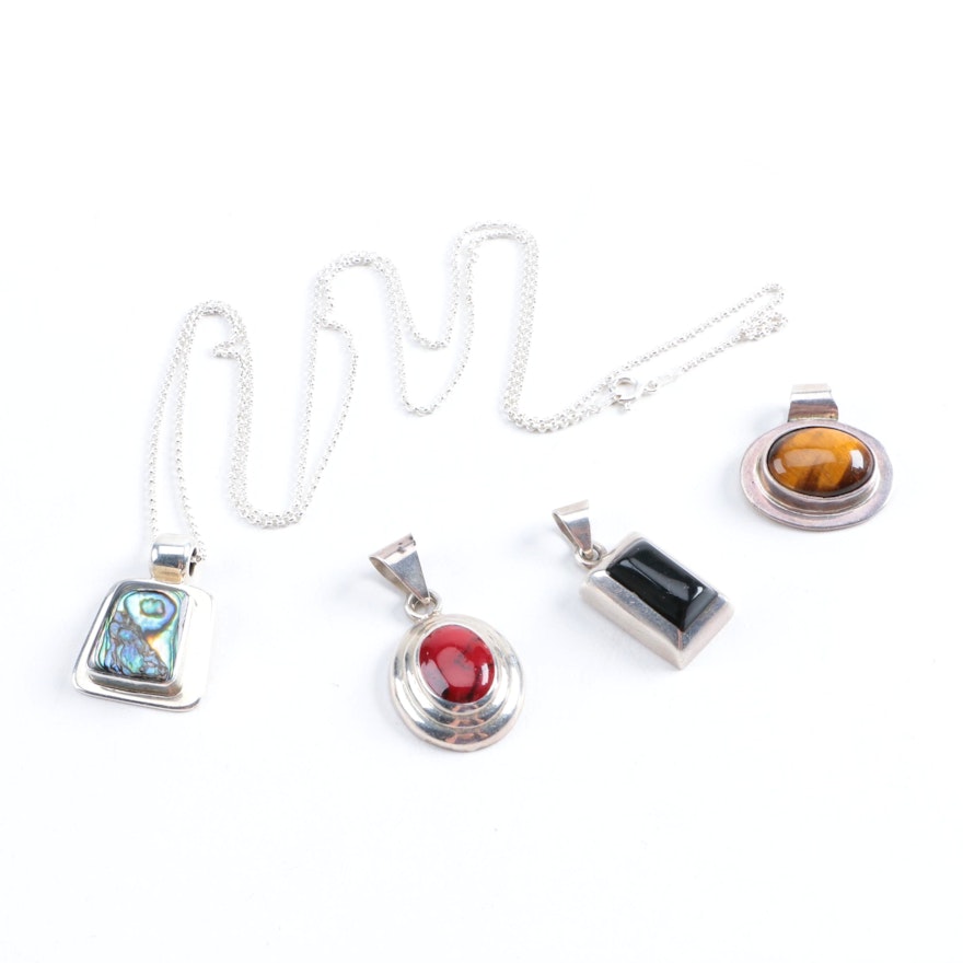 Sterling Silver Necklace and Pendants With Gemstones