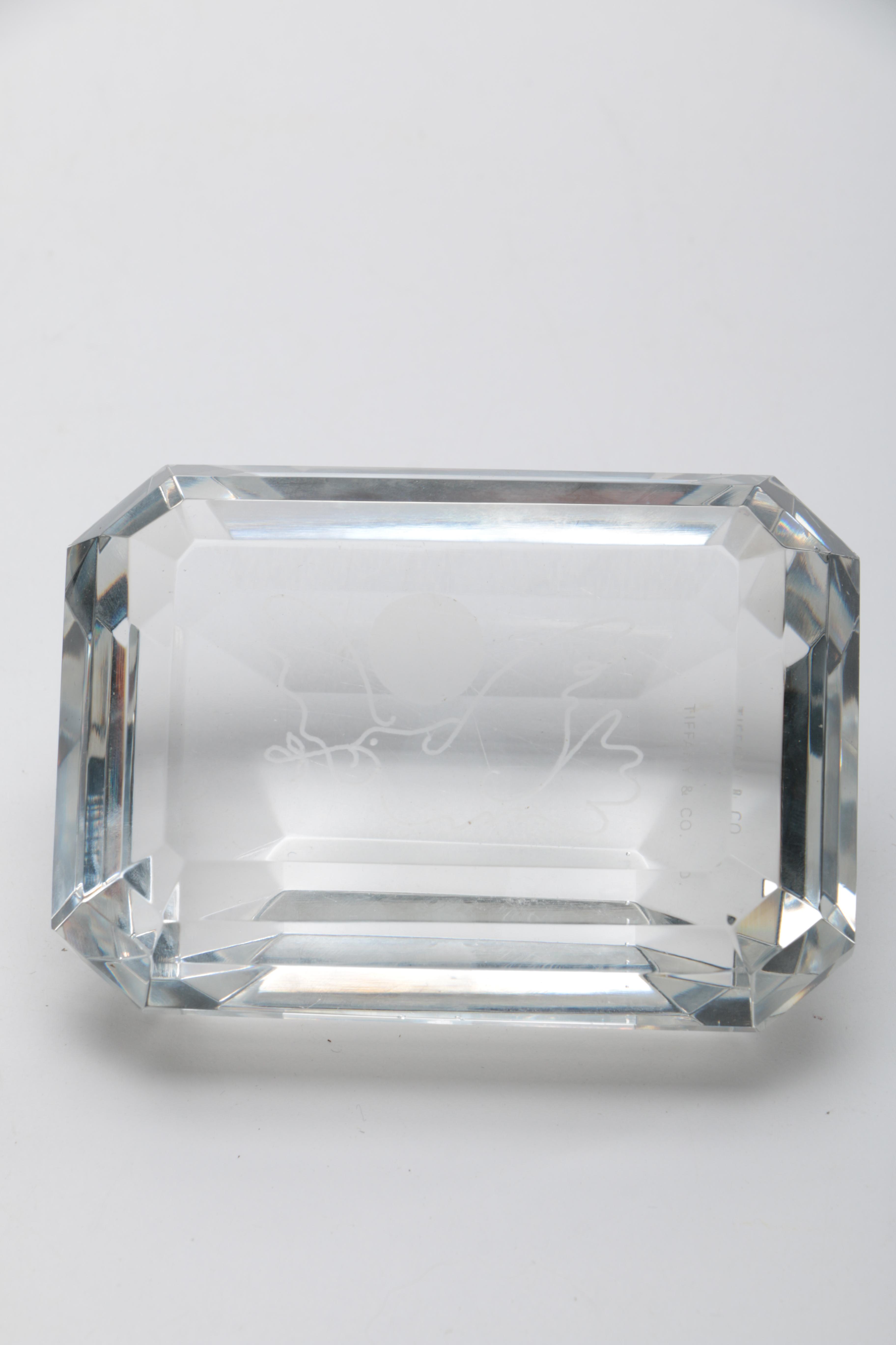 Tiffany & Co. Crystal Paperweight With Picasso Dove of Peace