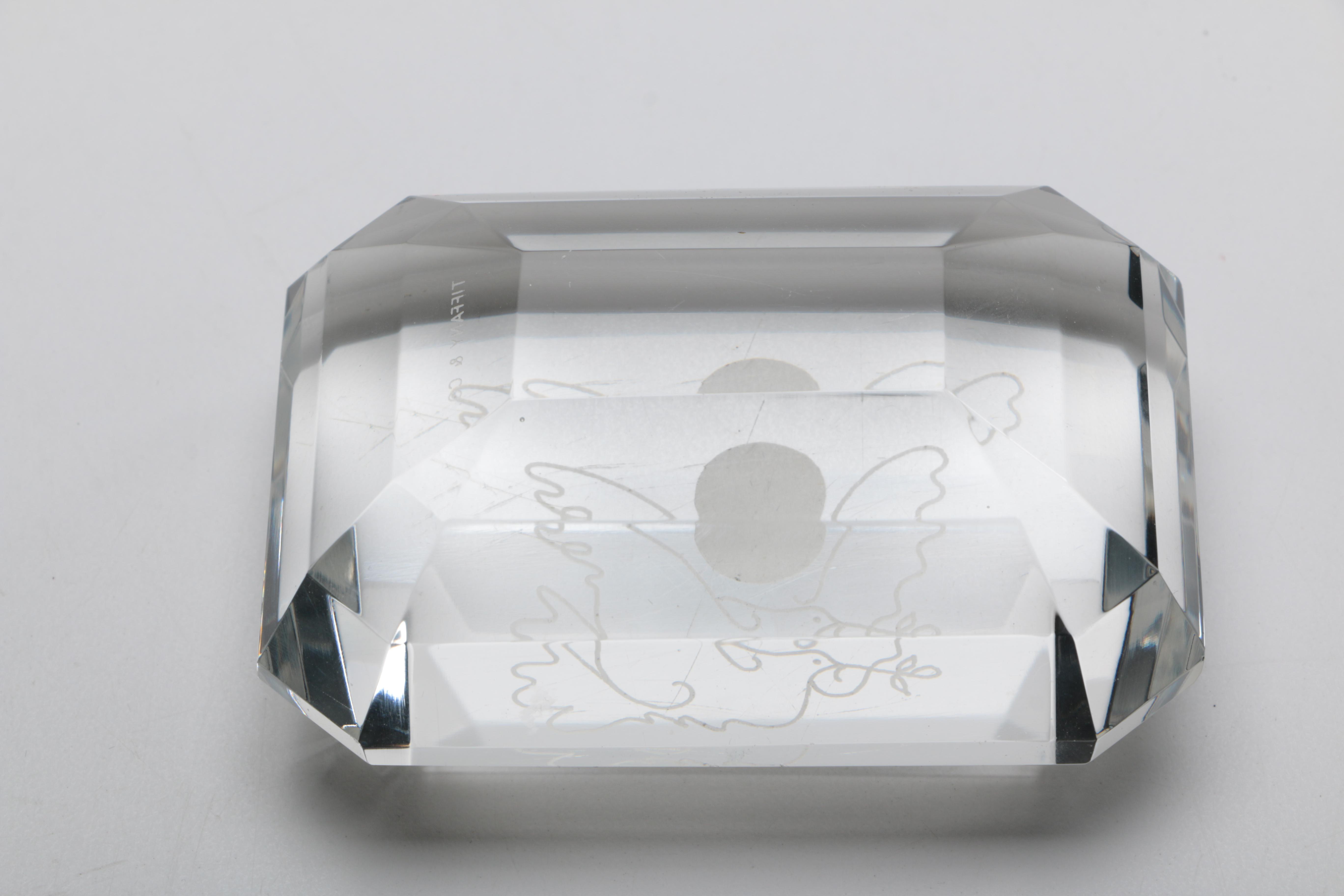 Tiffany & Co. Crystal Paperweight With Picasso Dove of Peace