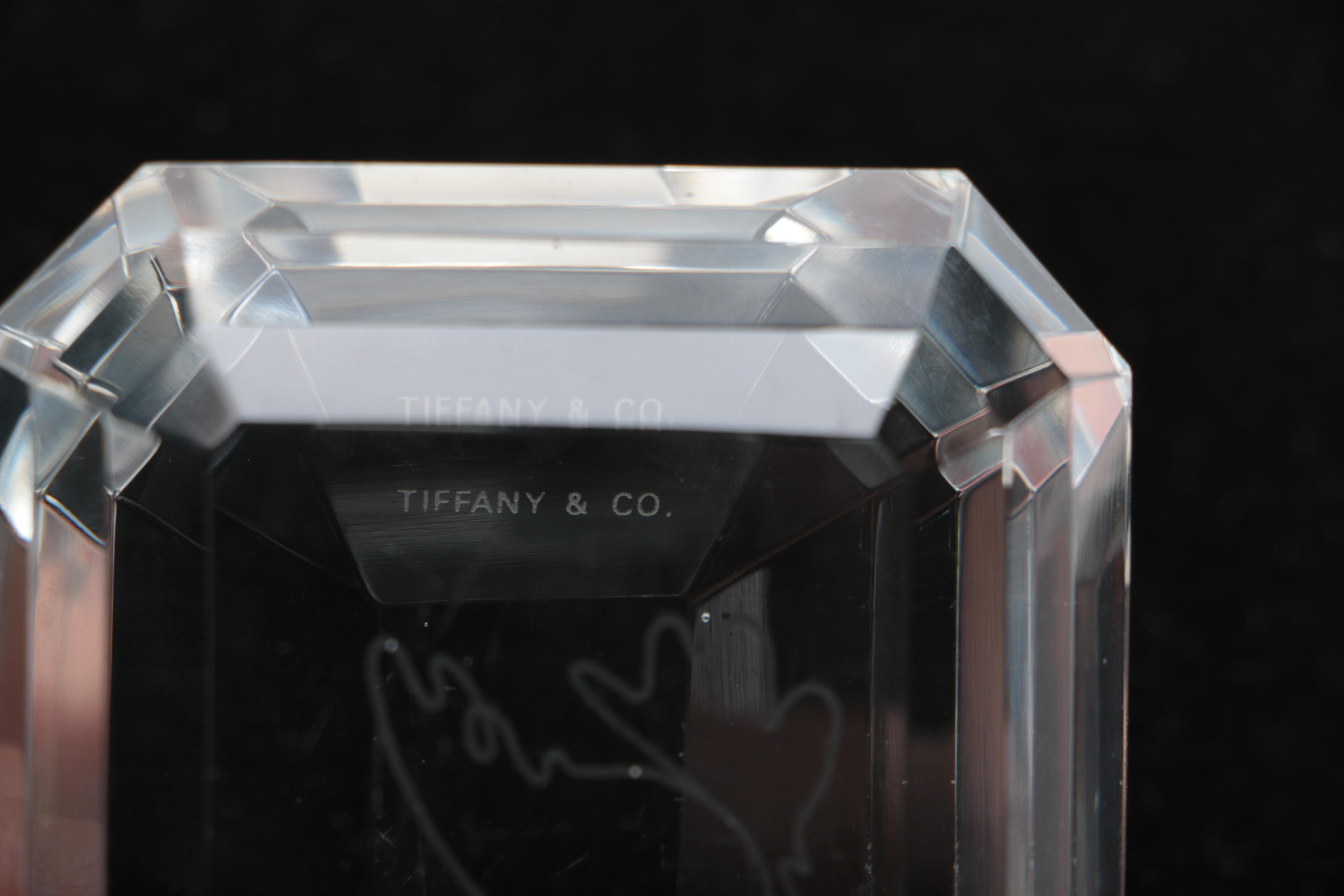 Tiffany & Co. Crystal Paperweight With Picasso Dove of Peace
