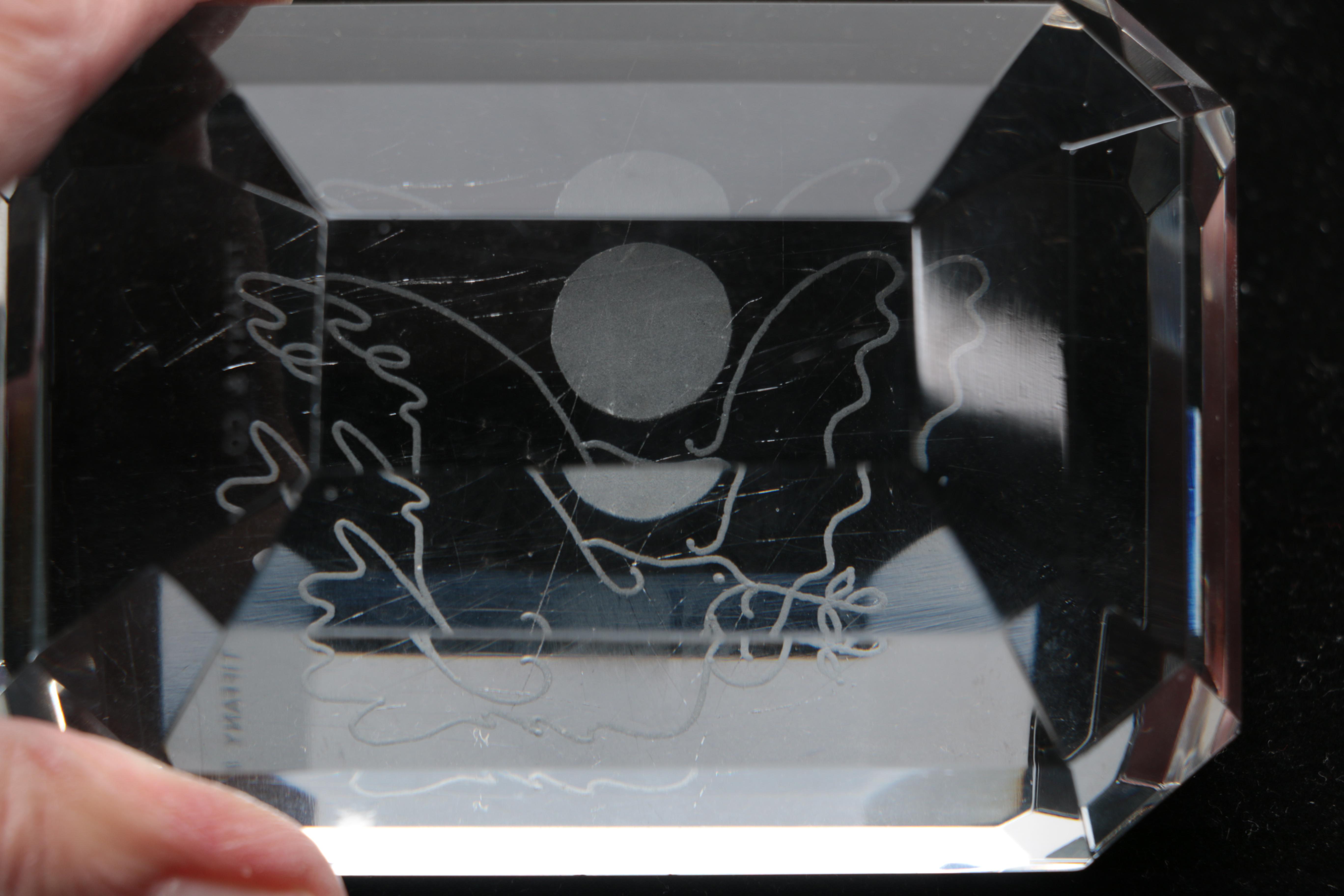 Tiffany & Co. Crystal Paperweight With Picasso Dove of Peace