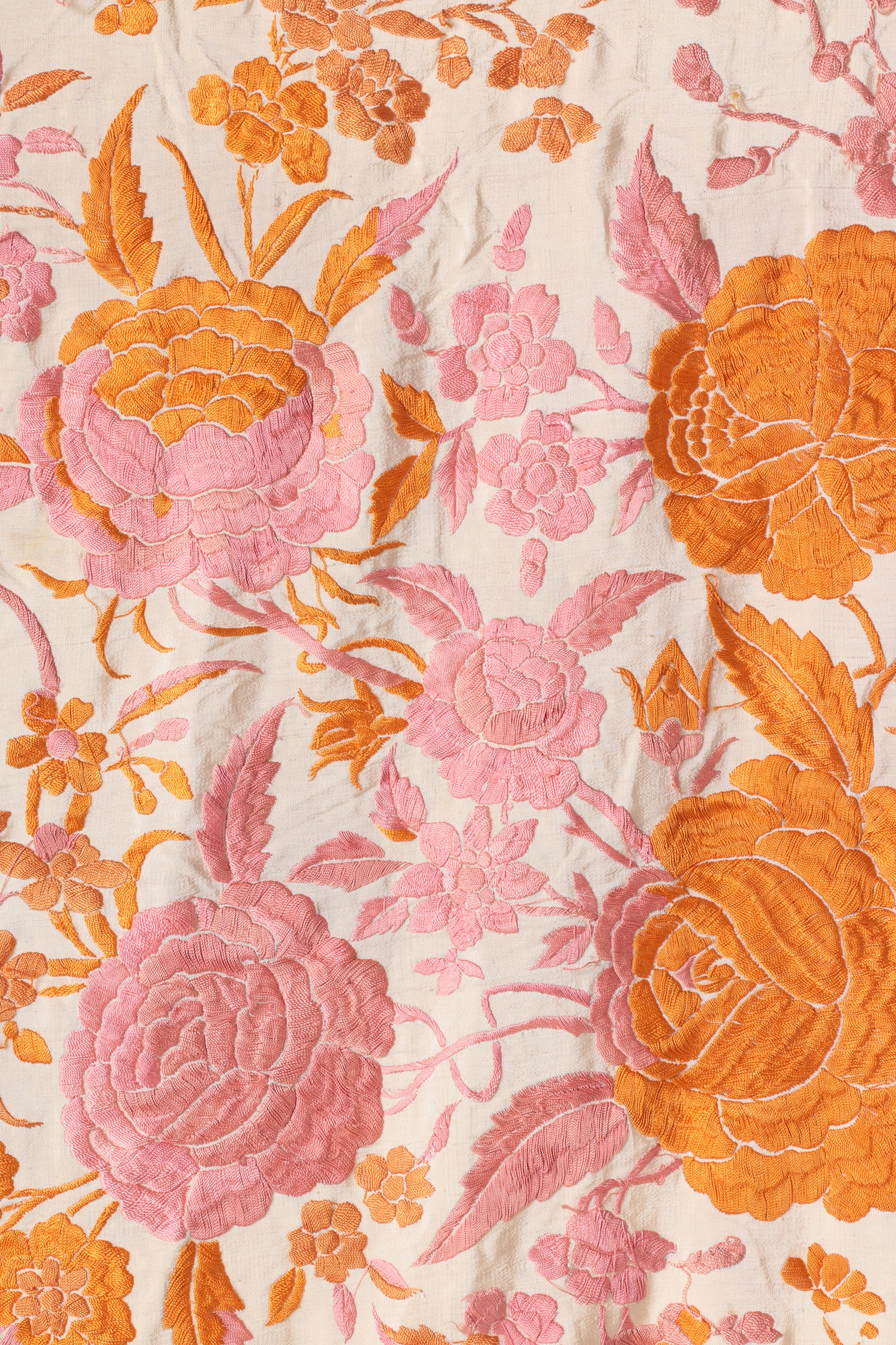 Orange and Pink Embroidered Piano Shawl