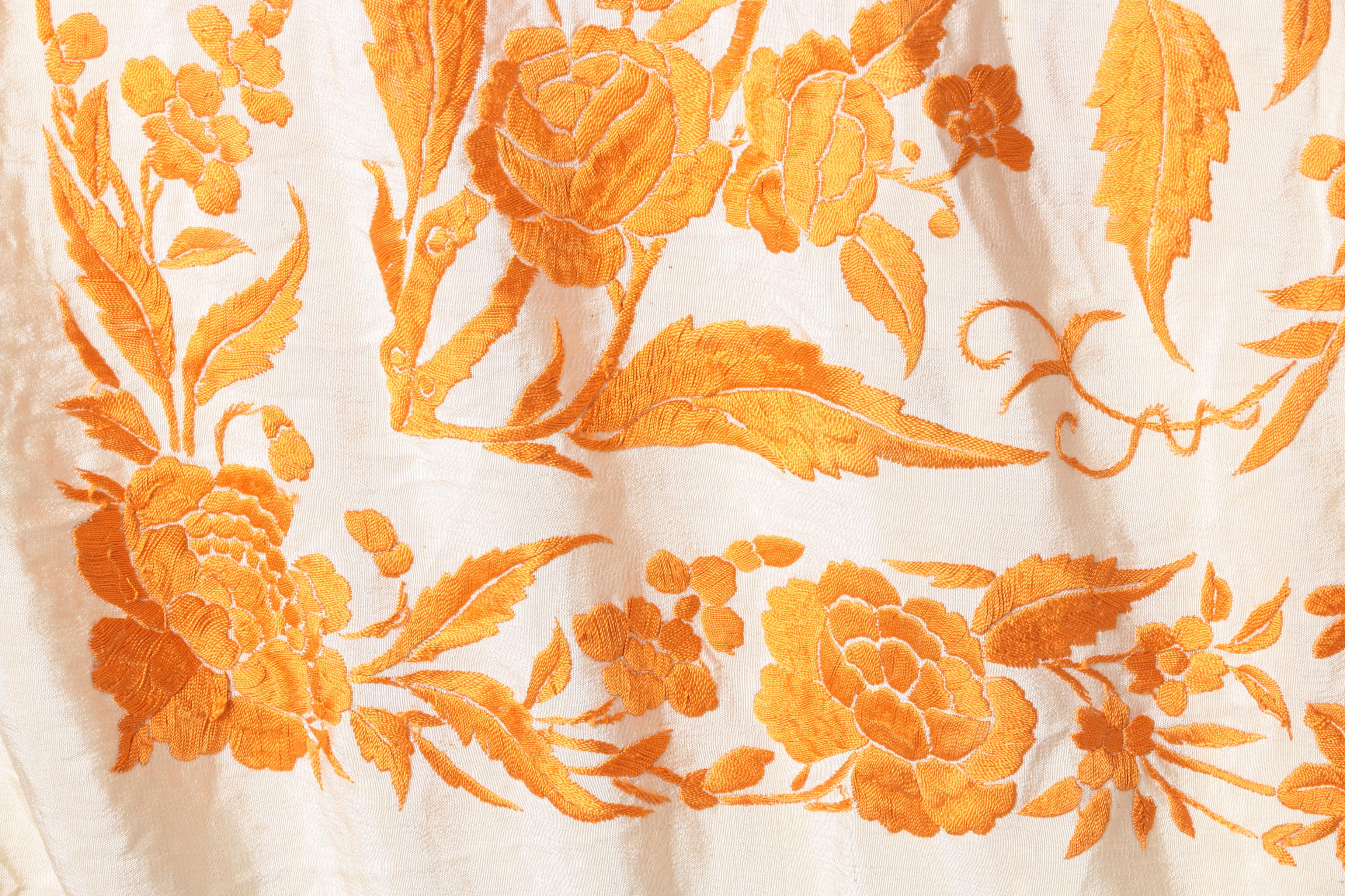 Orange and Pink Embroidered Piano Shawl