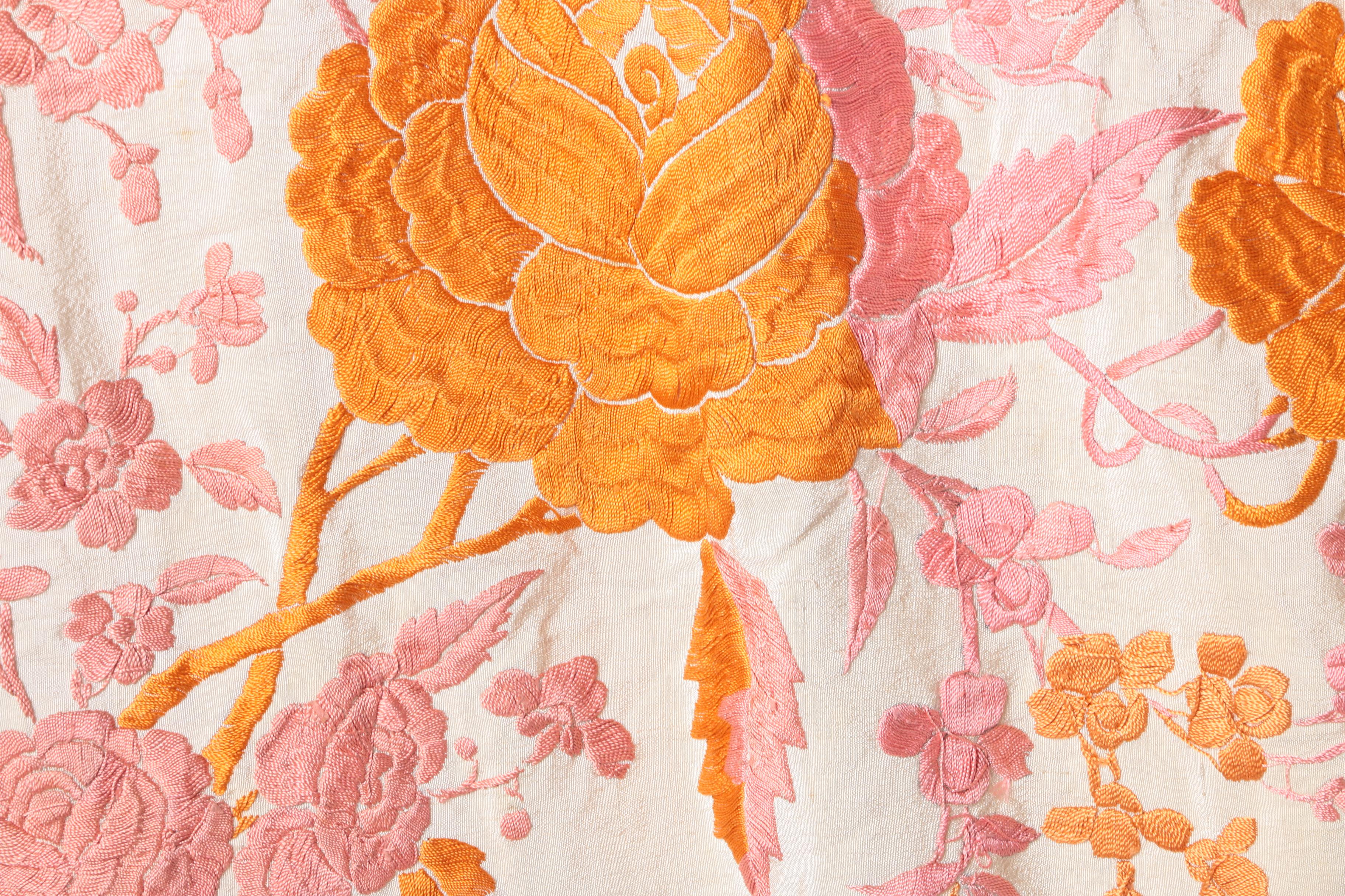 Orange and Pink Embroidered Piano Shawl