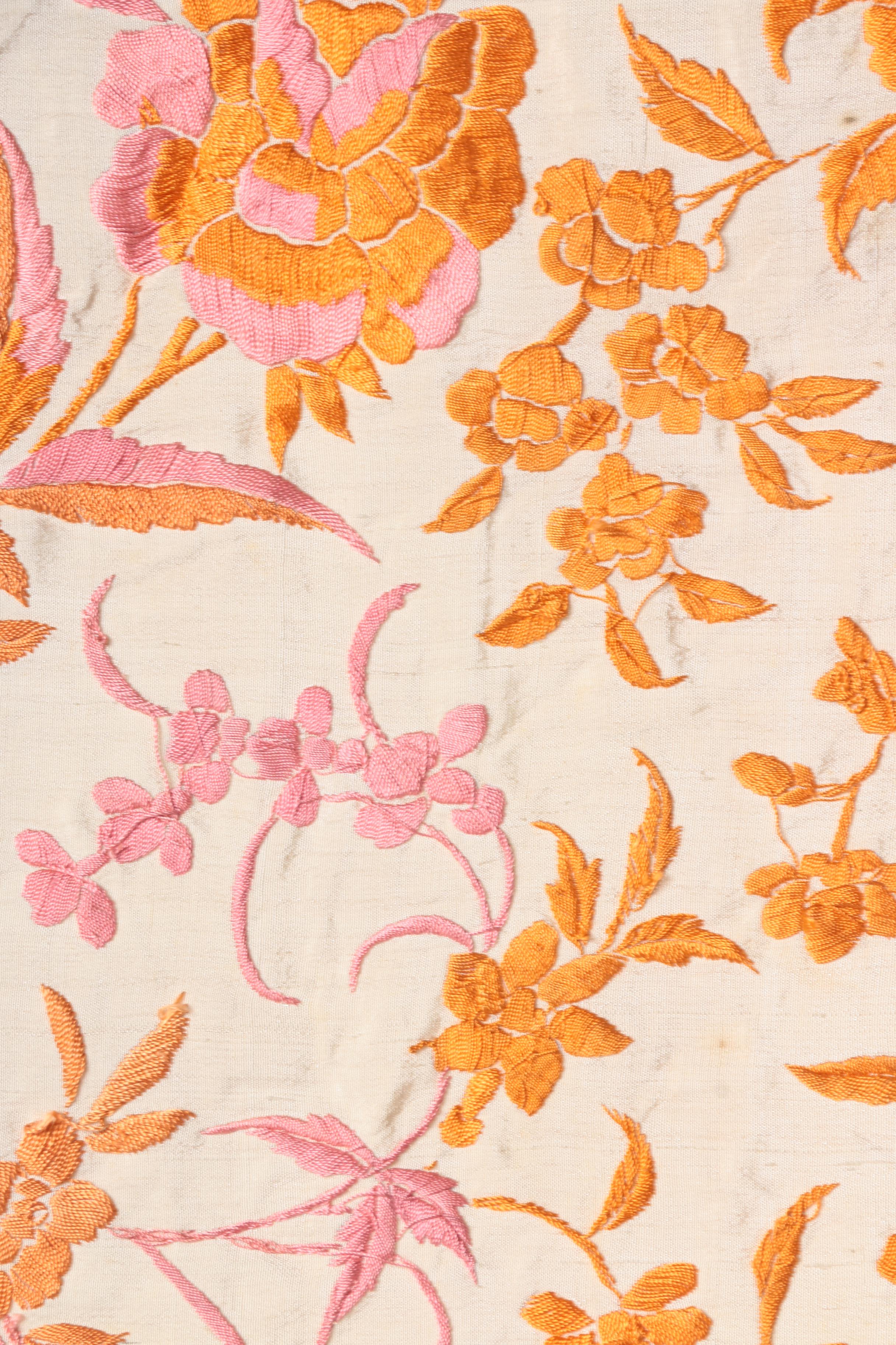 Orange and Pink Embroidered Piano Shawl