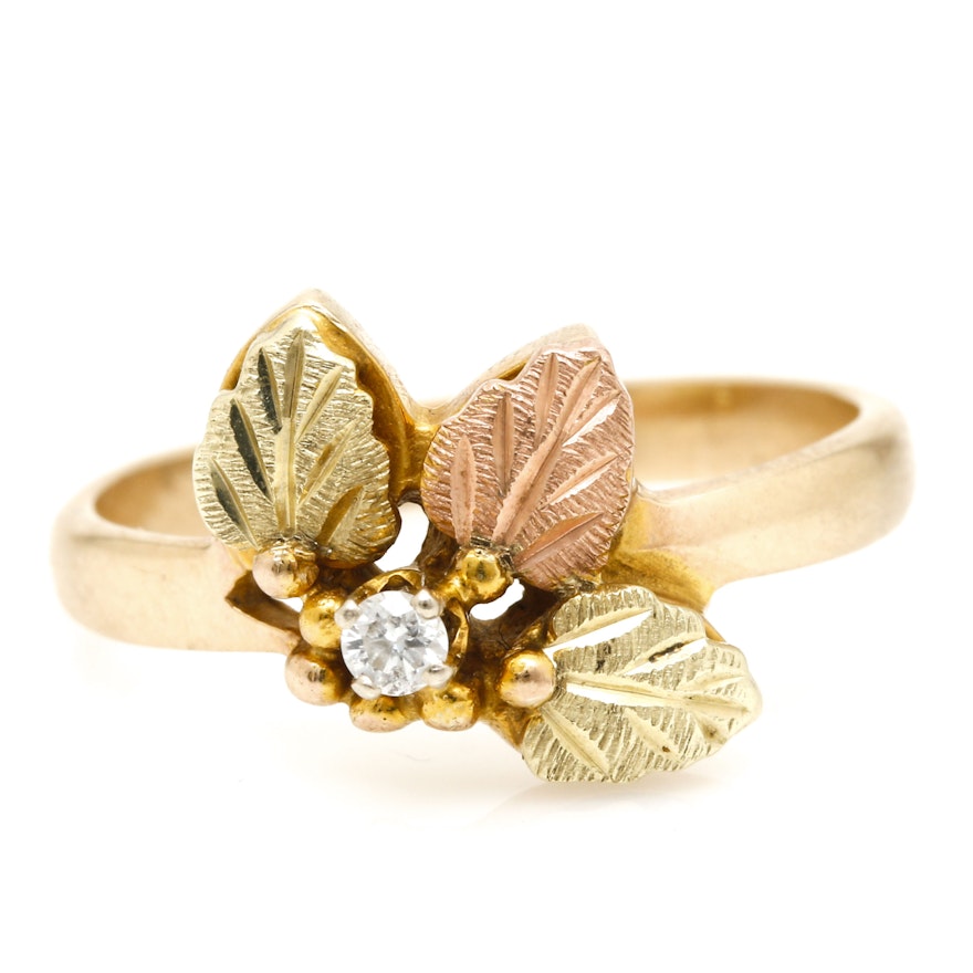 Black Hill Gold Jewelry 10K Two-Tone Diamond Foliate Ring