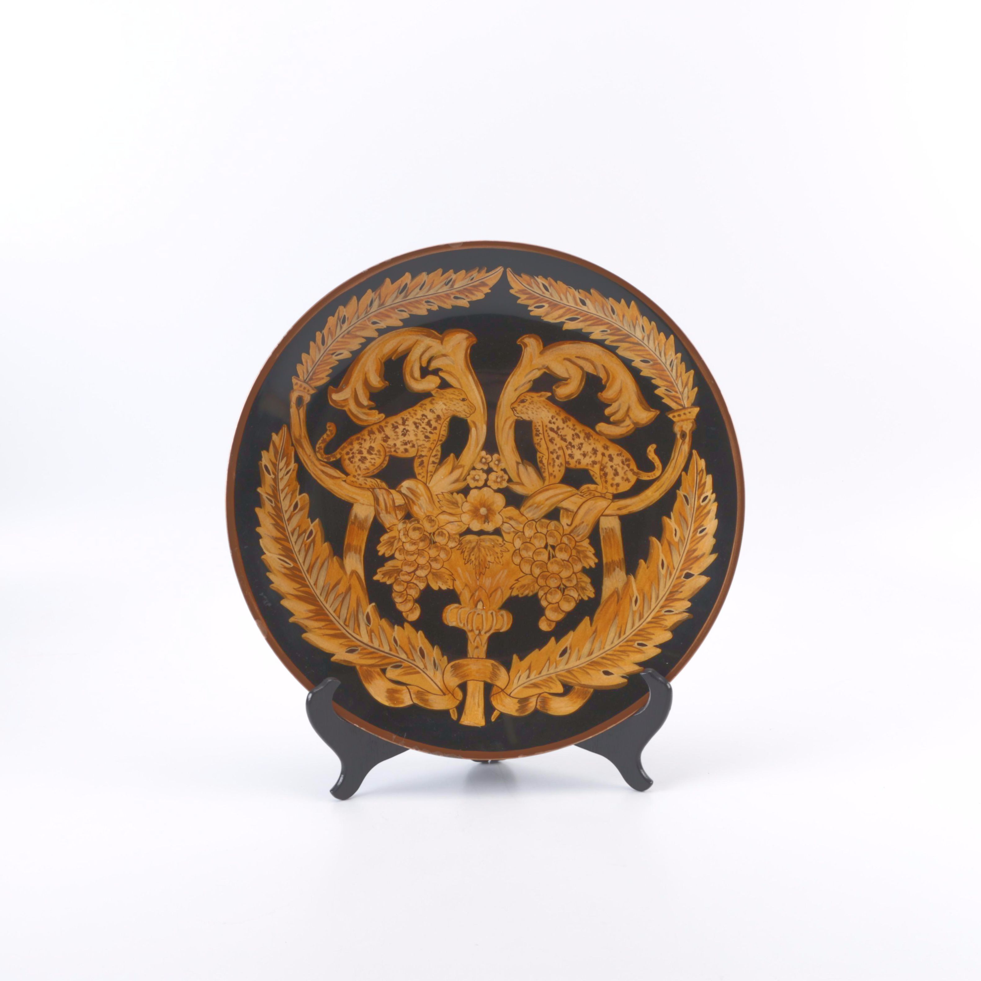 Chinese Decorative Lacquered Plate with Stand