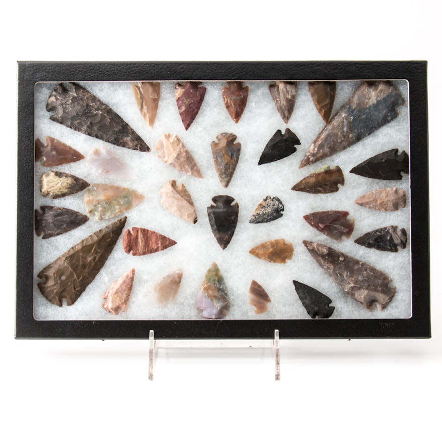 Collection of 32 Native American Style Arrowheads