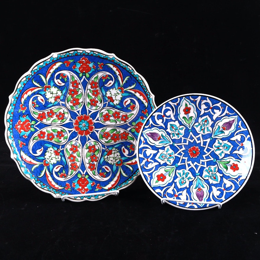 Kütahya Turkey Hand-Painted Iznik-Style Ceramic Platters