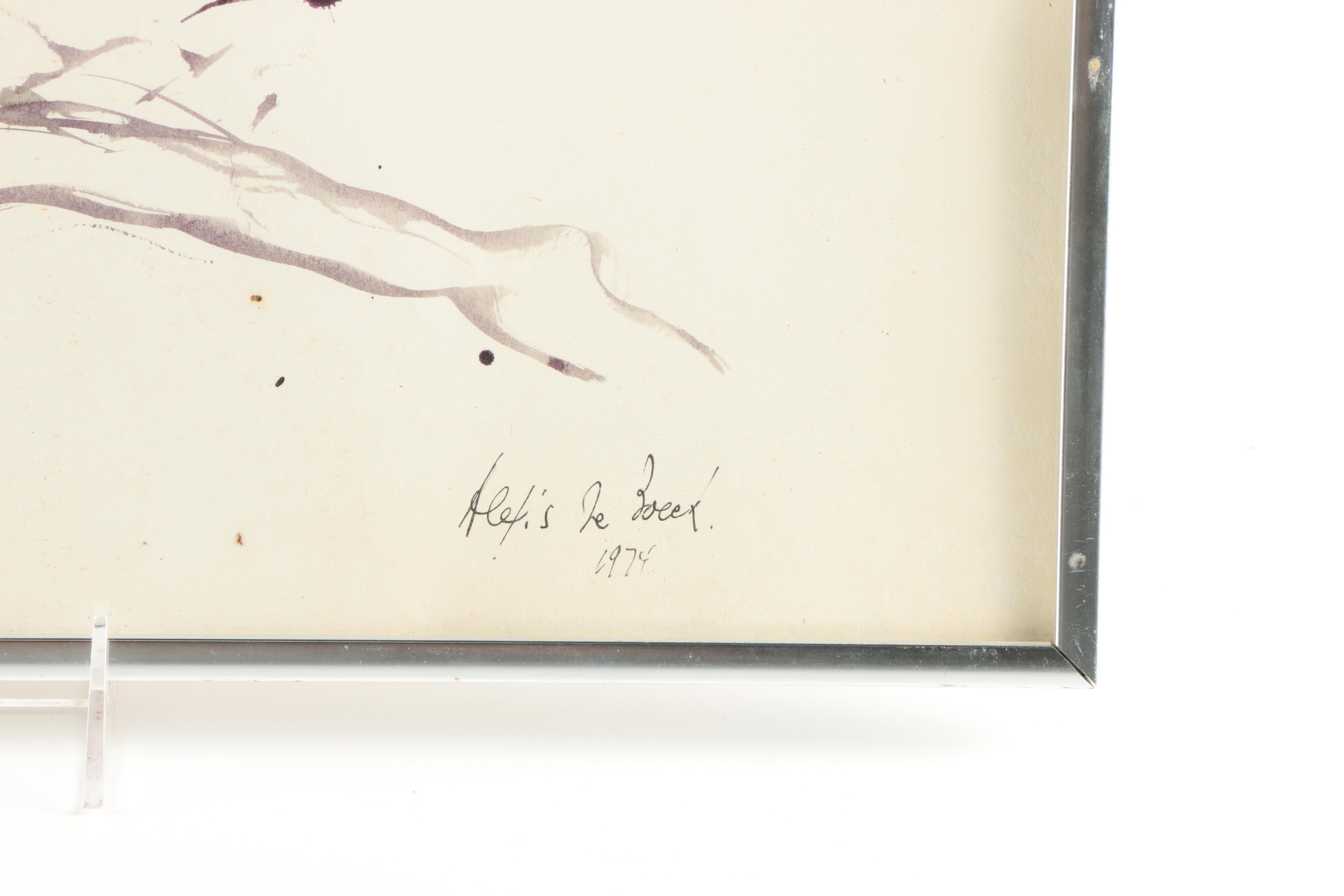 Alexis De Boeck Watercolor on Paper Abstract Portrait