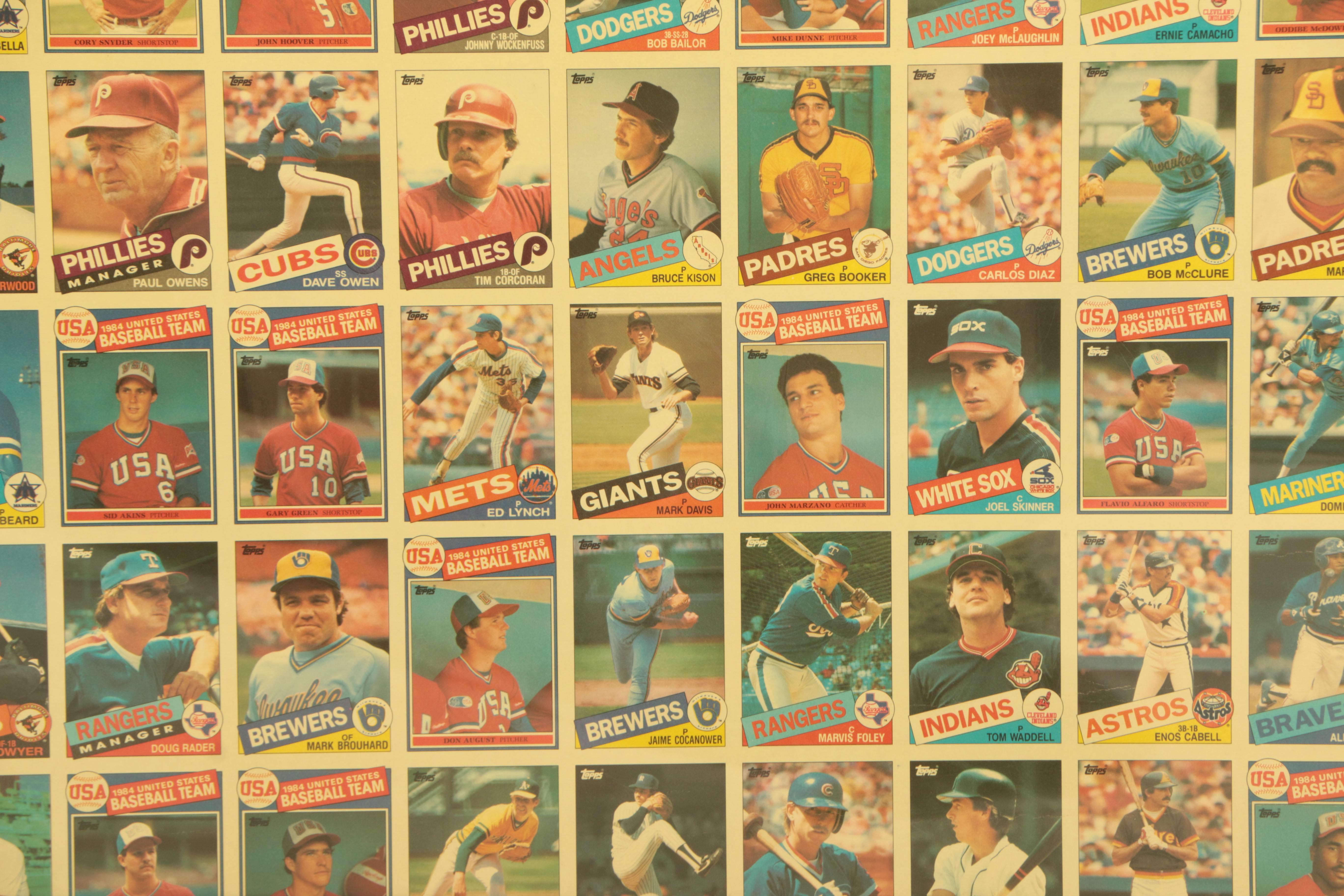 Uncut Sheet of Topps Baseball Cards from the 1985 Set
