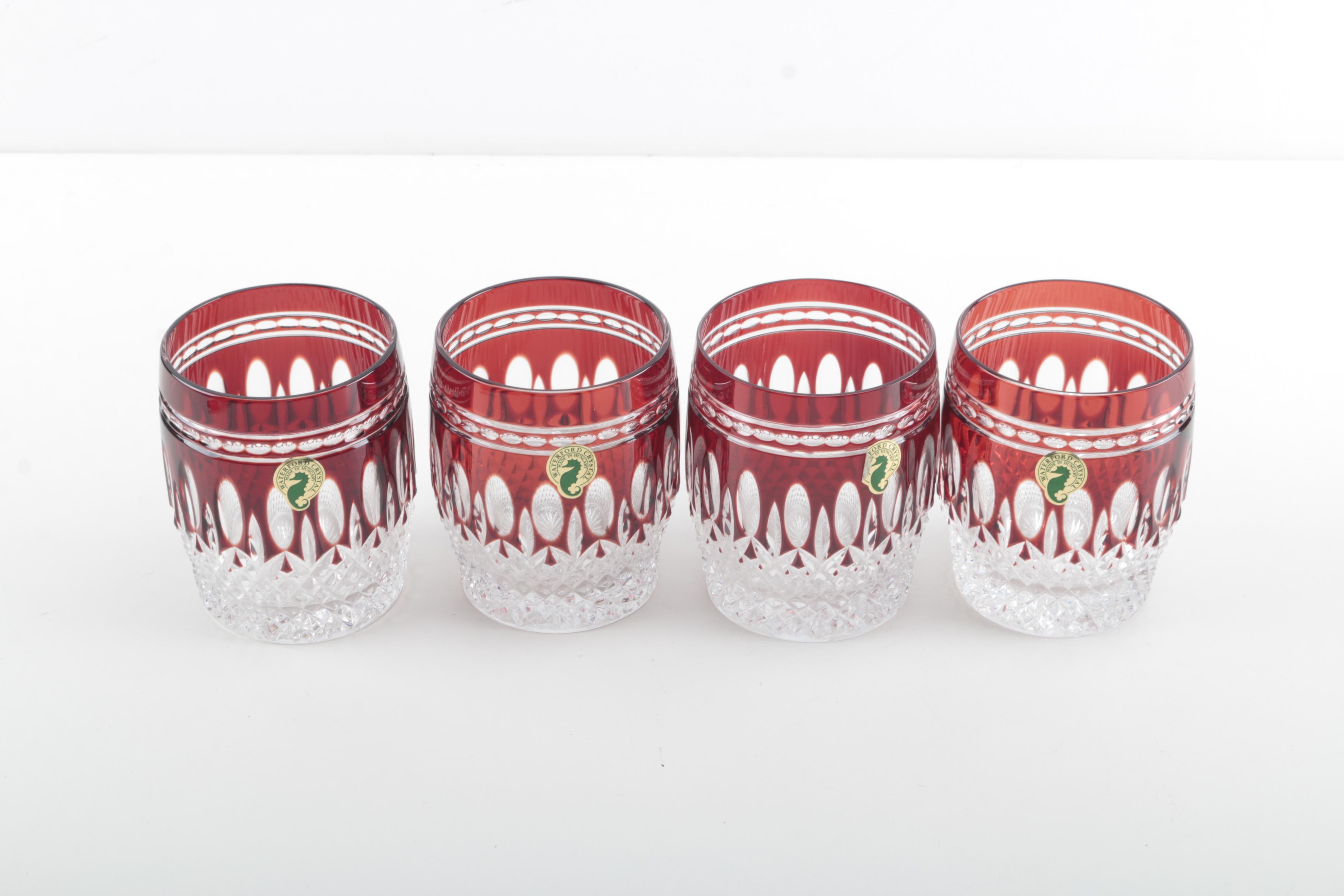 Waterford "Clarendon Ruby" Crystal Double Old Fashioned Glasses