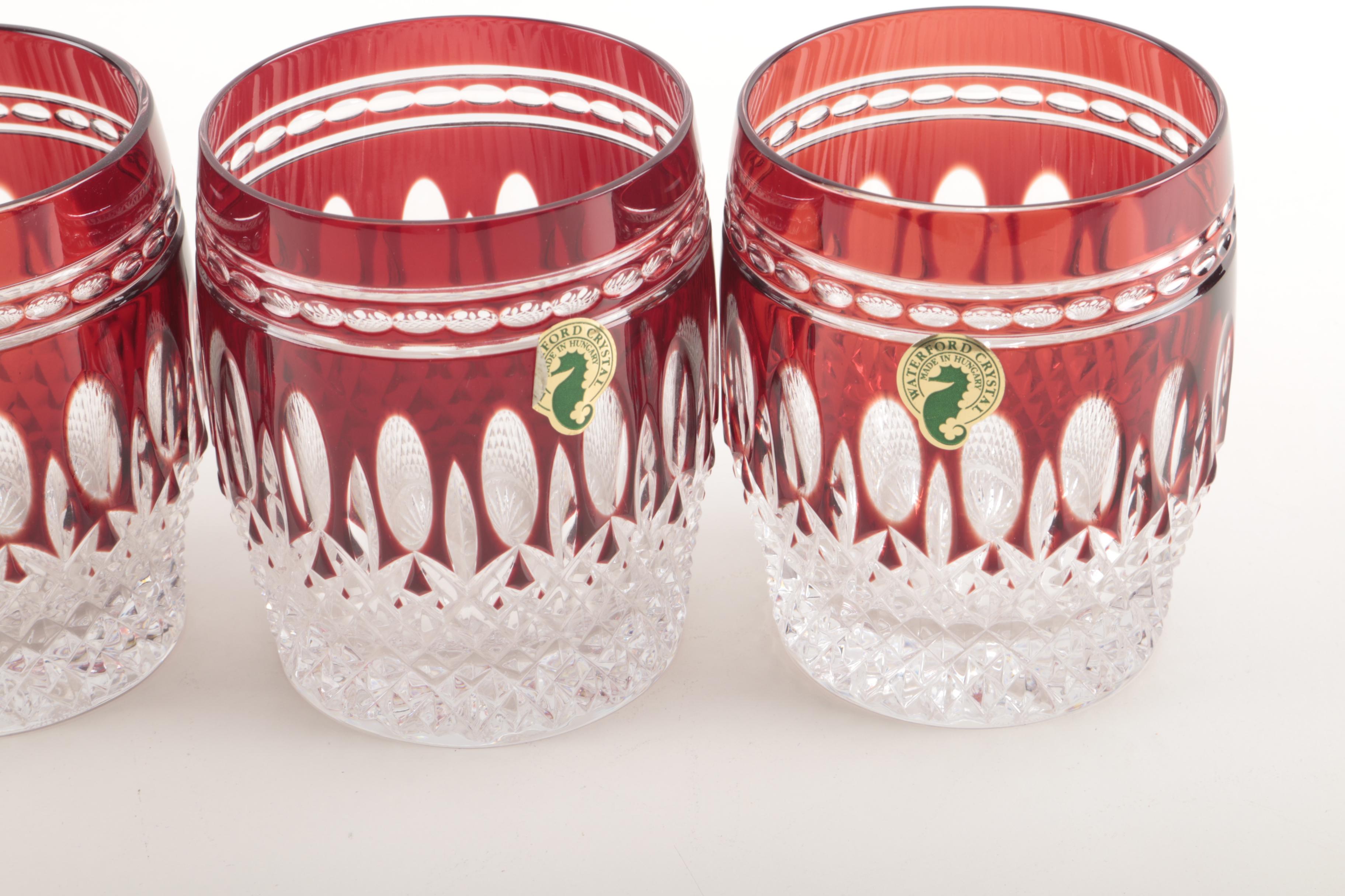 Waterford "Clarendon Ruby" Crystal Double Old Fashioned Glasses