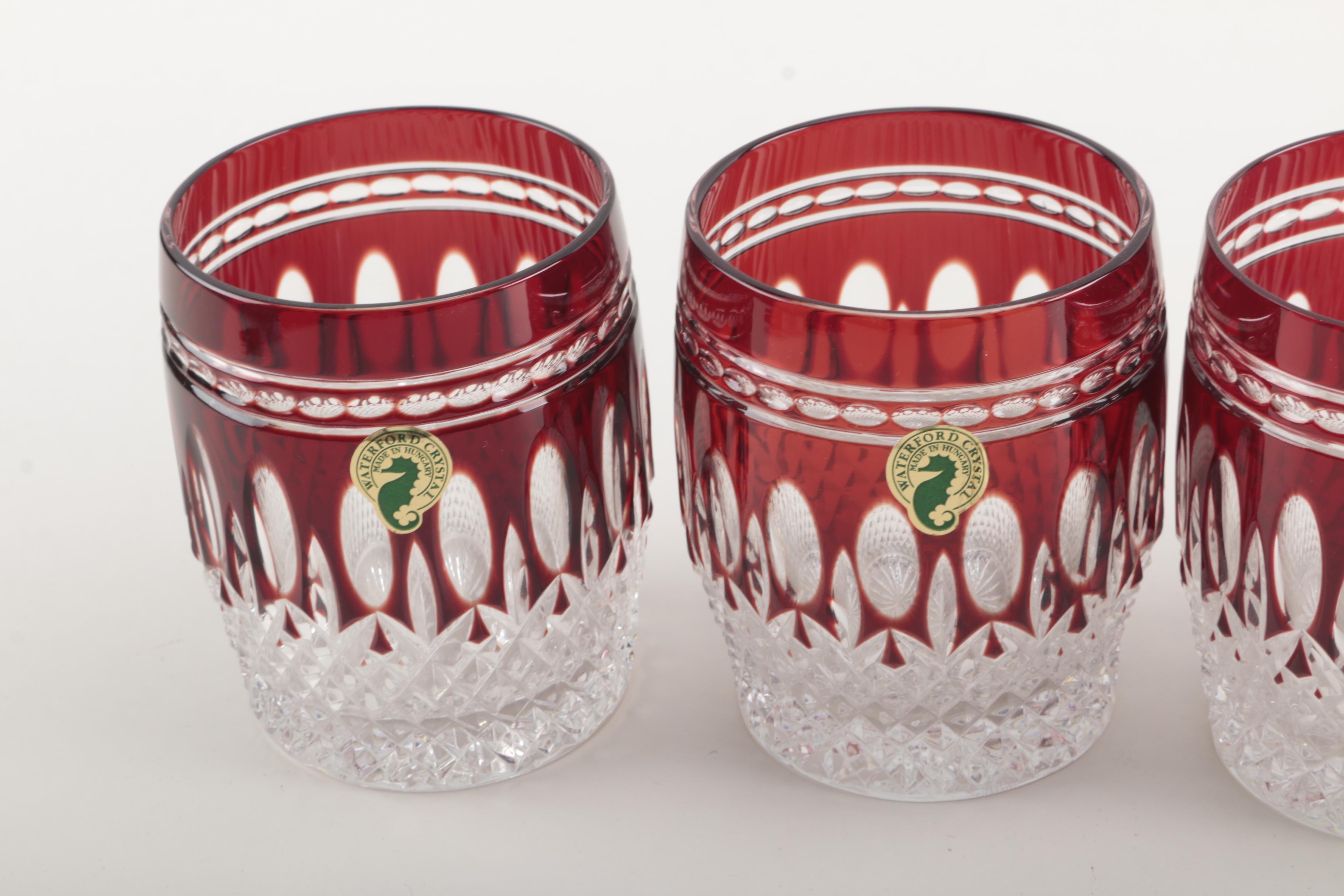 Waterford "Clarendon Ruby" Crystal Double Old Fashioned Glasses