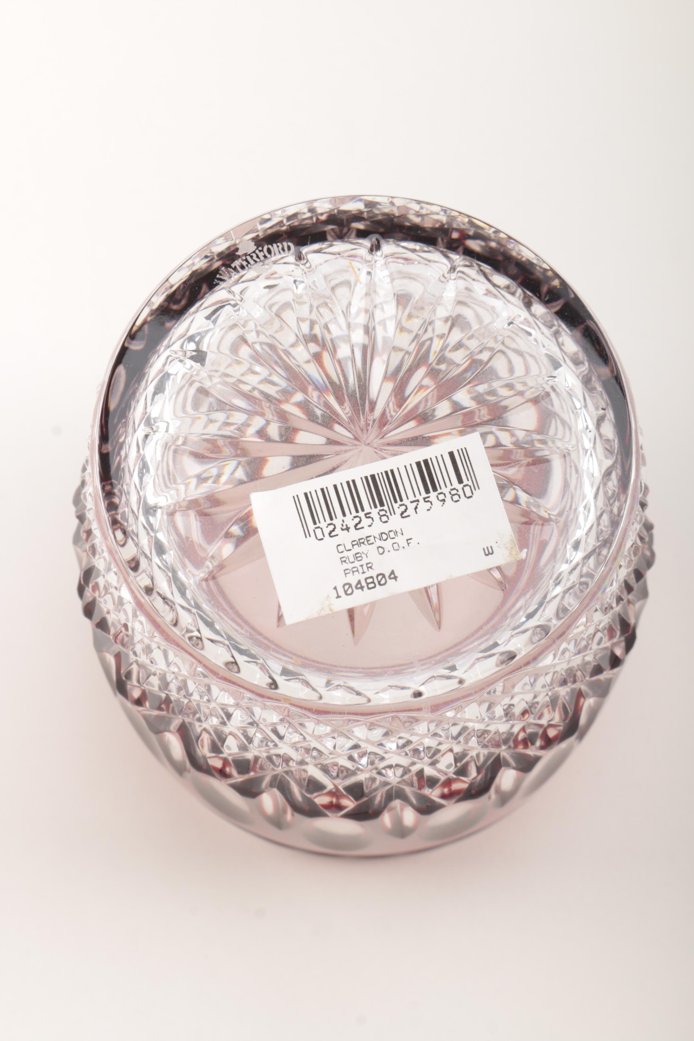 Waterford "Clarendon Ruby" Crystal Double Old Fashioned Glasses