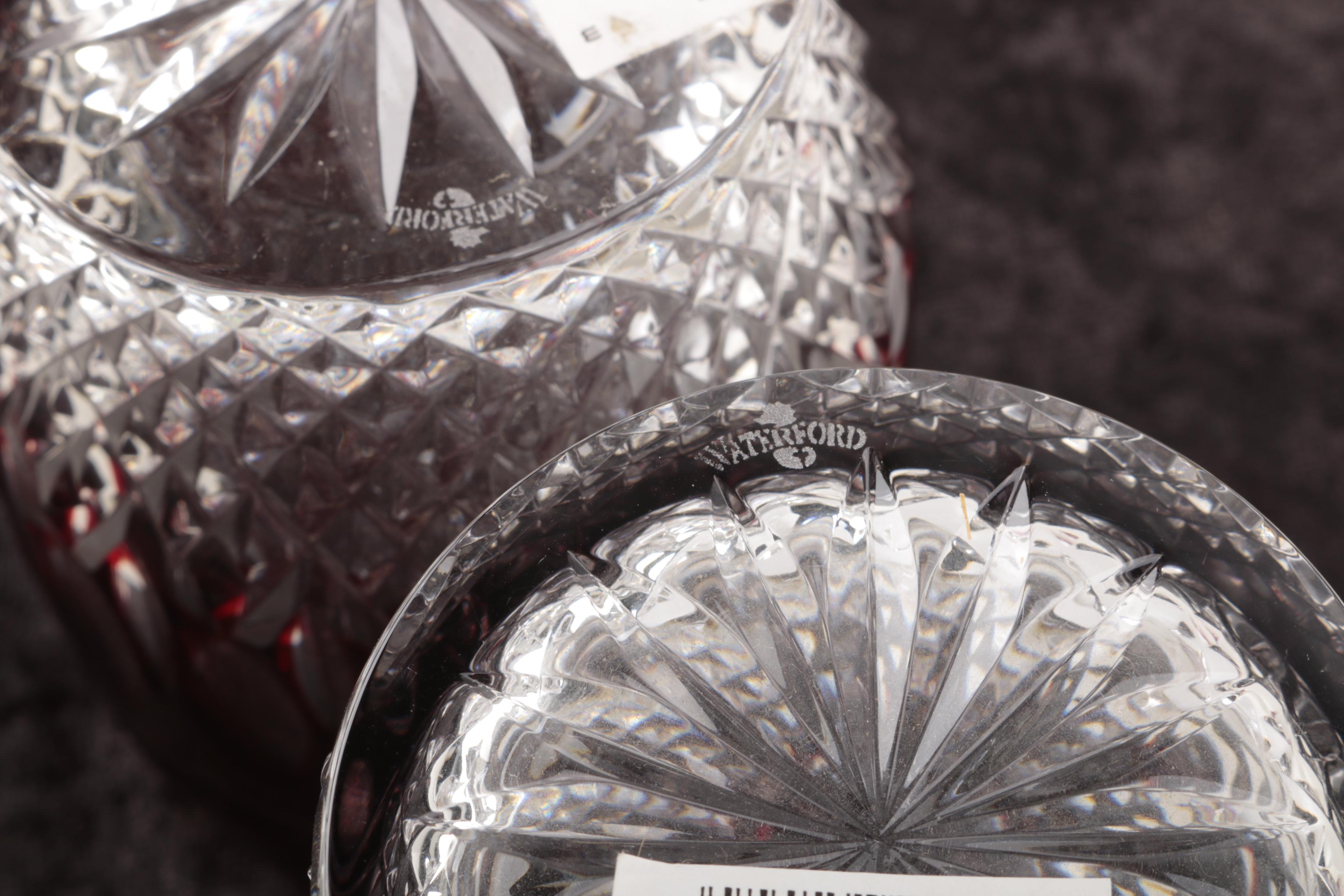 Waterford "Clarendon Ruby" Crystal Double Old Fashioned Glasses