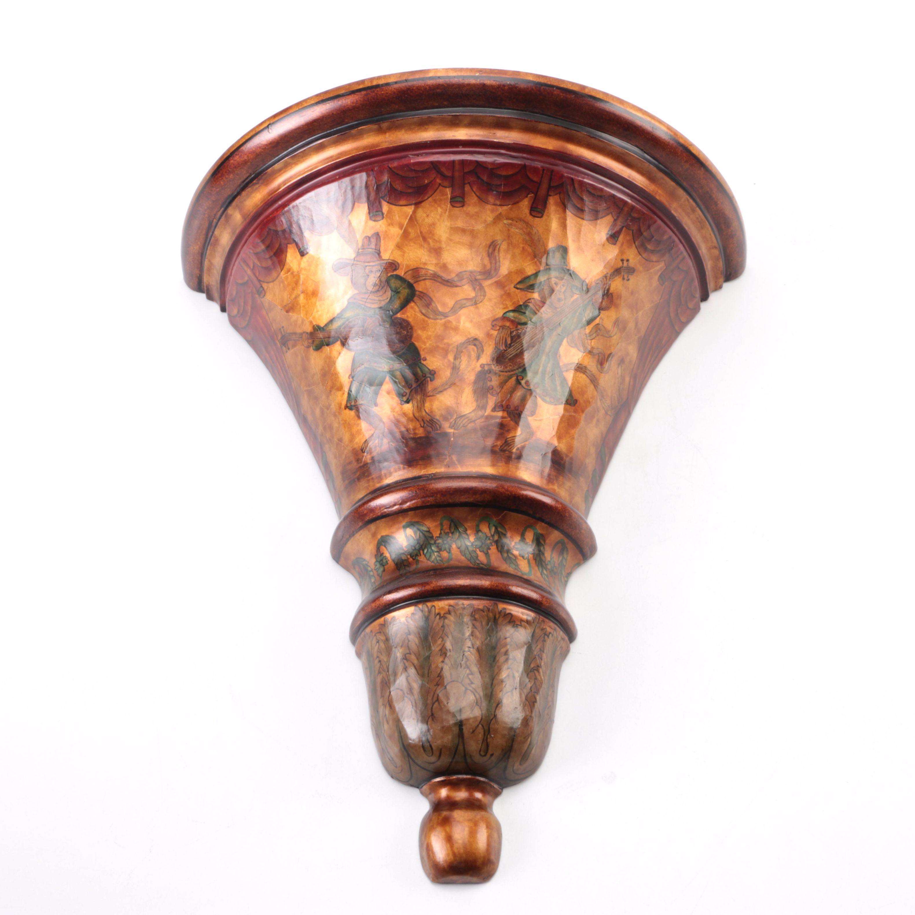 Wooden Wall Sconce with Musician Motif