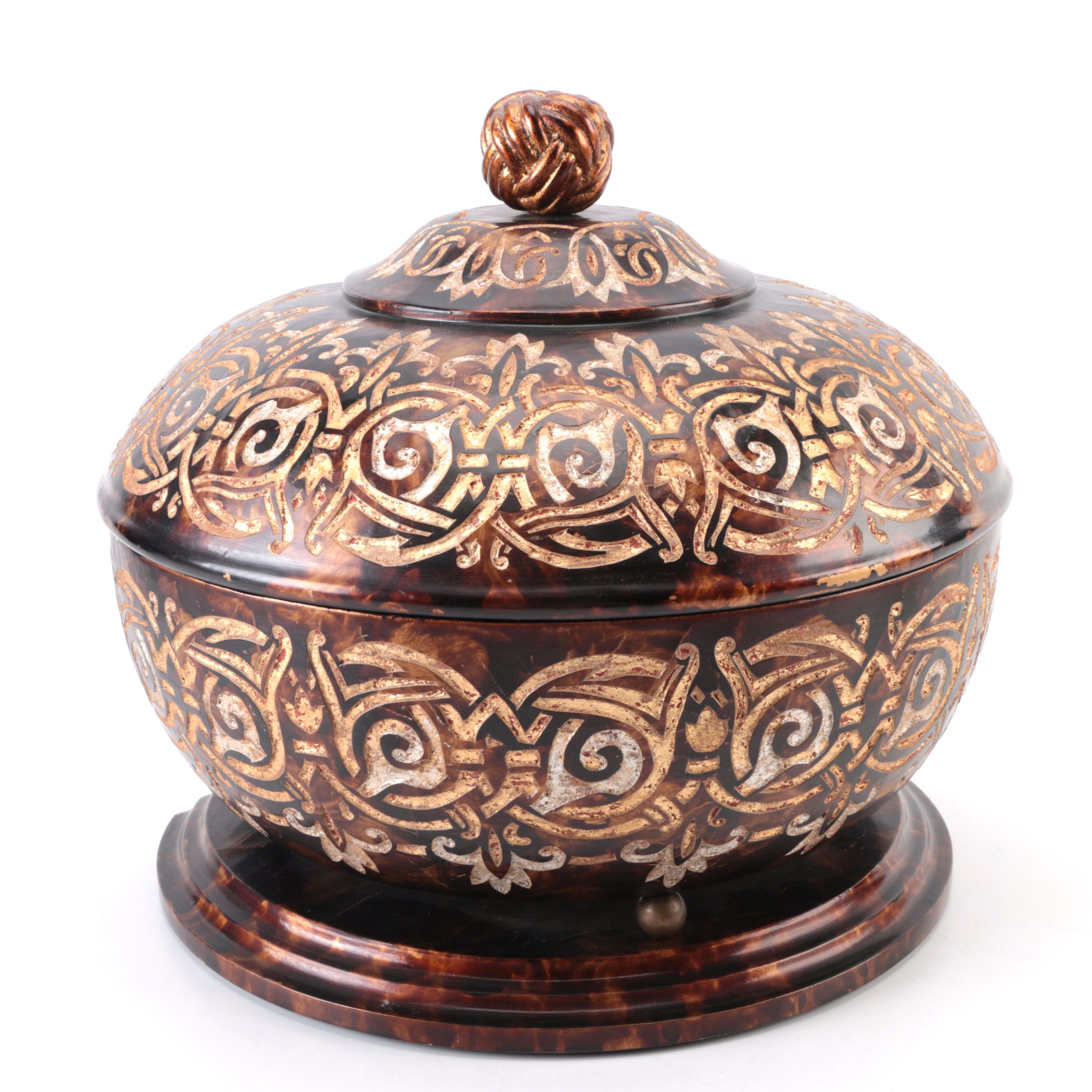 Brown Lidded Container with Gold Tone Accents