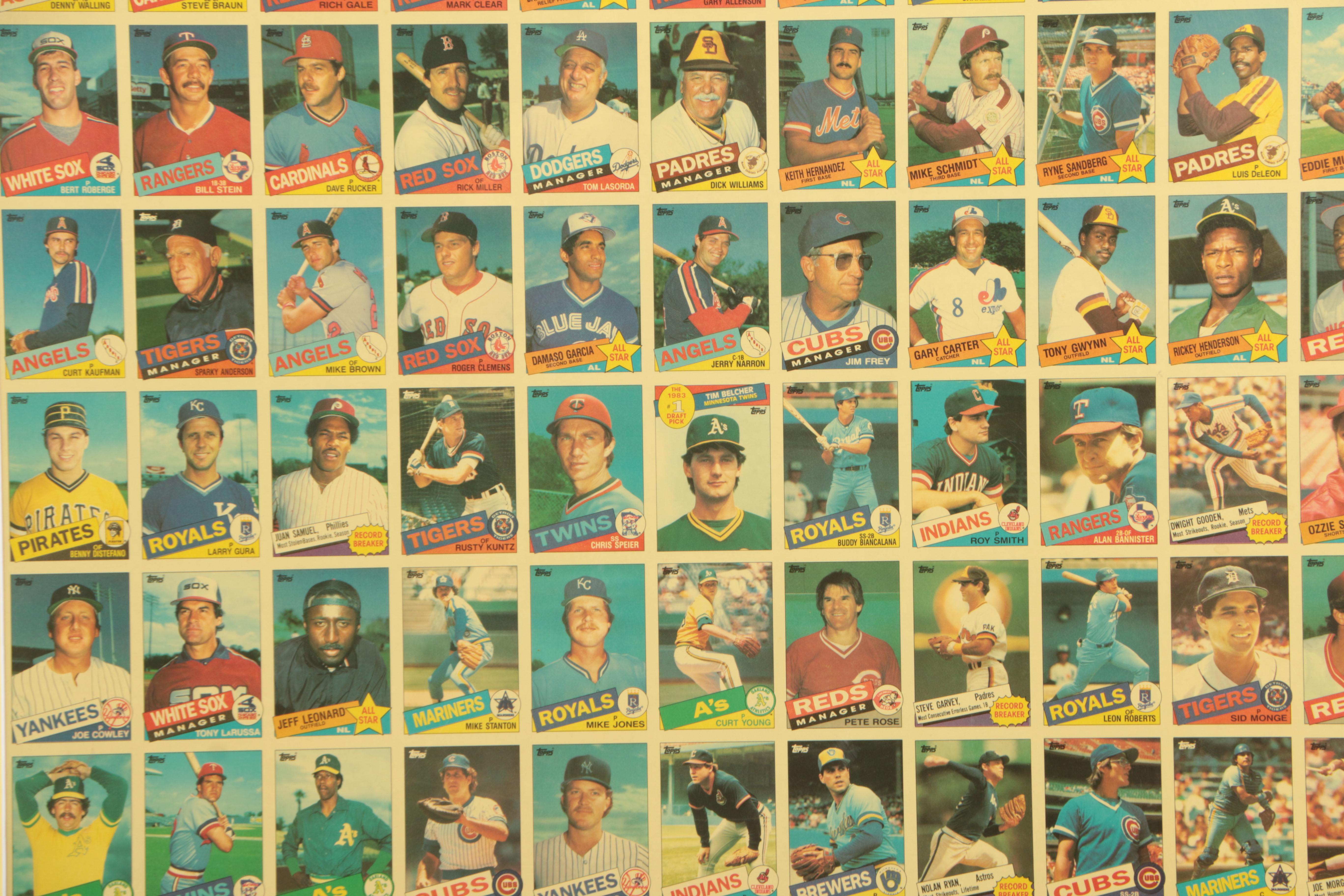 Uncut Sheet of Topps Baseball Cards from 1985 Set