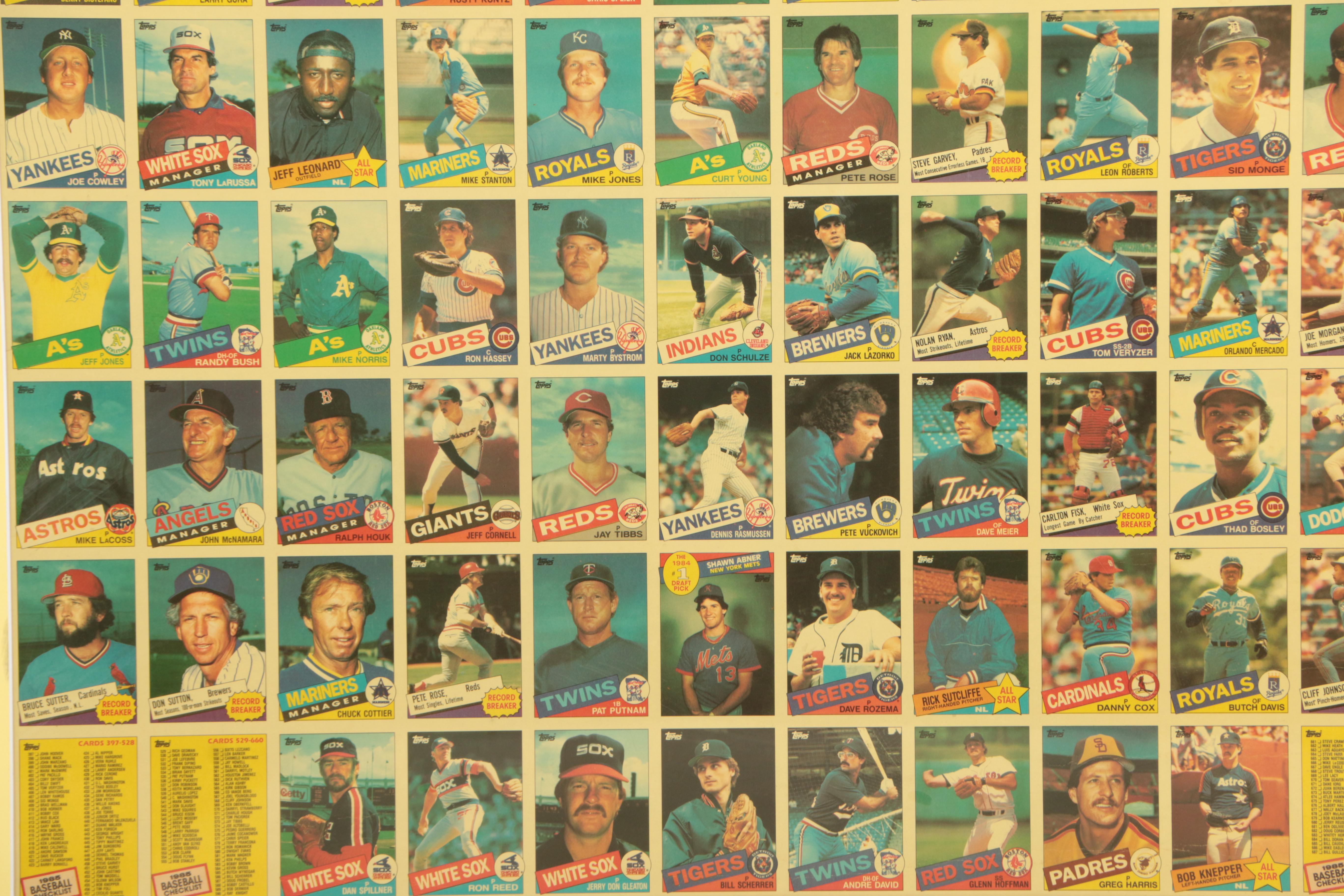 Uncut Sheet of Topps Baseball Cards from 1985 Set