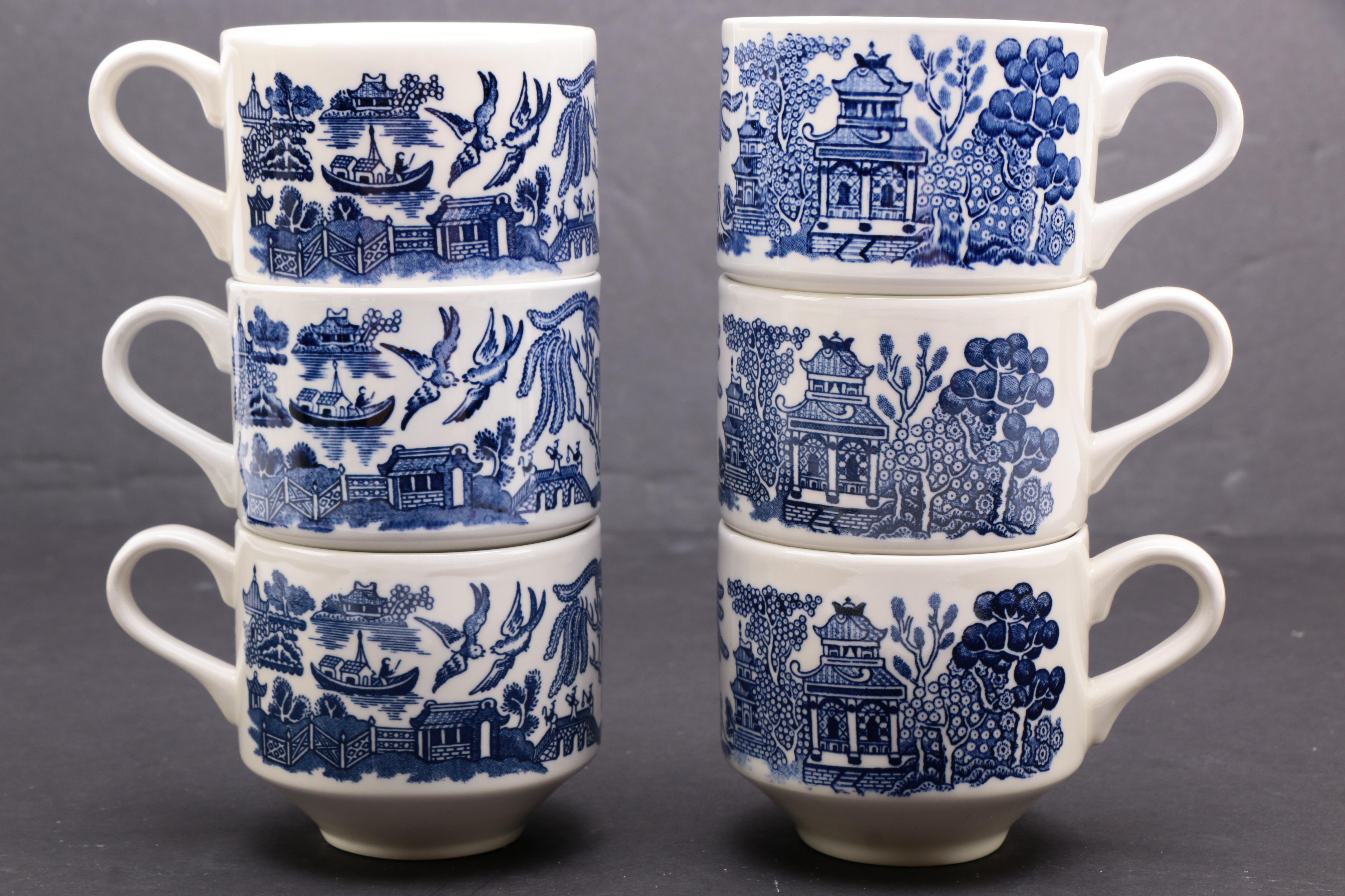 Churchill "Willow Blue" Breakfast Cups and Saucers